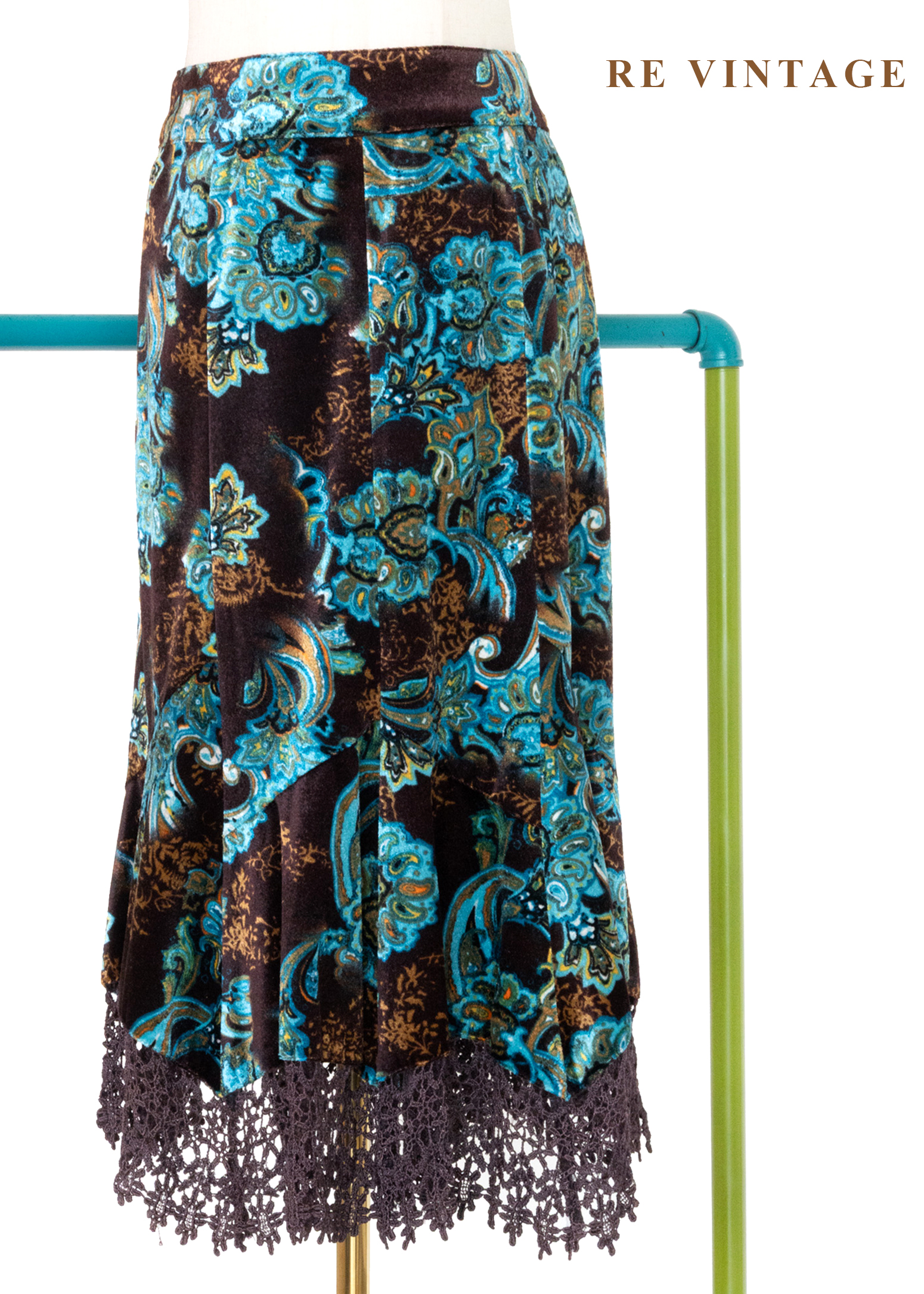 深夜寶石綠古董花紋美裙（27.5"）