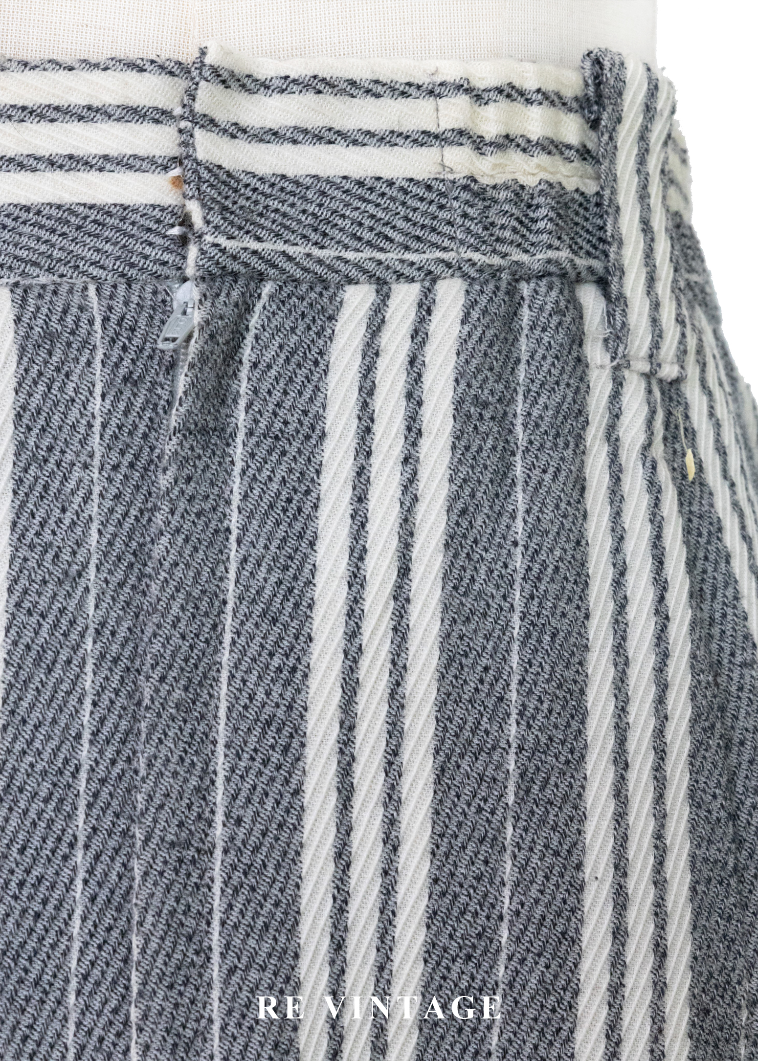 摩登序曲 - 奶油灰粗細條紋排扣直筒裙(25")11