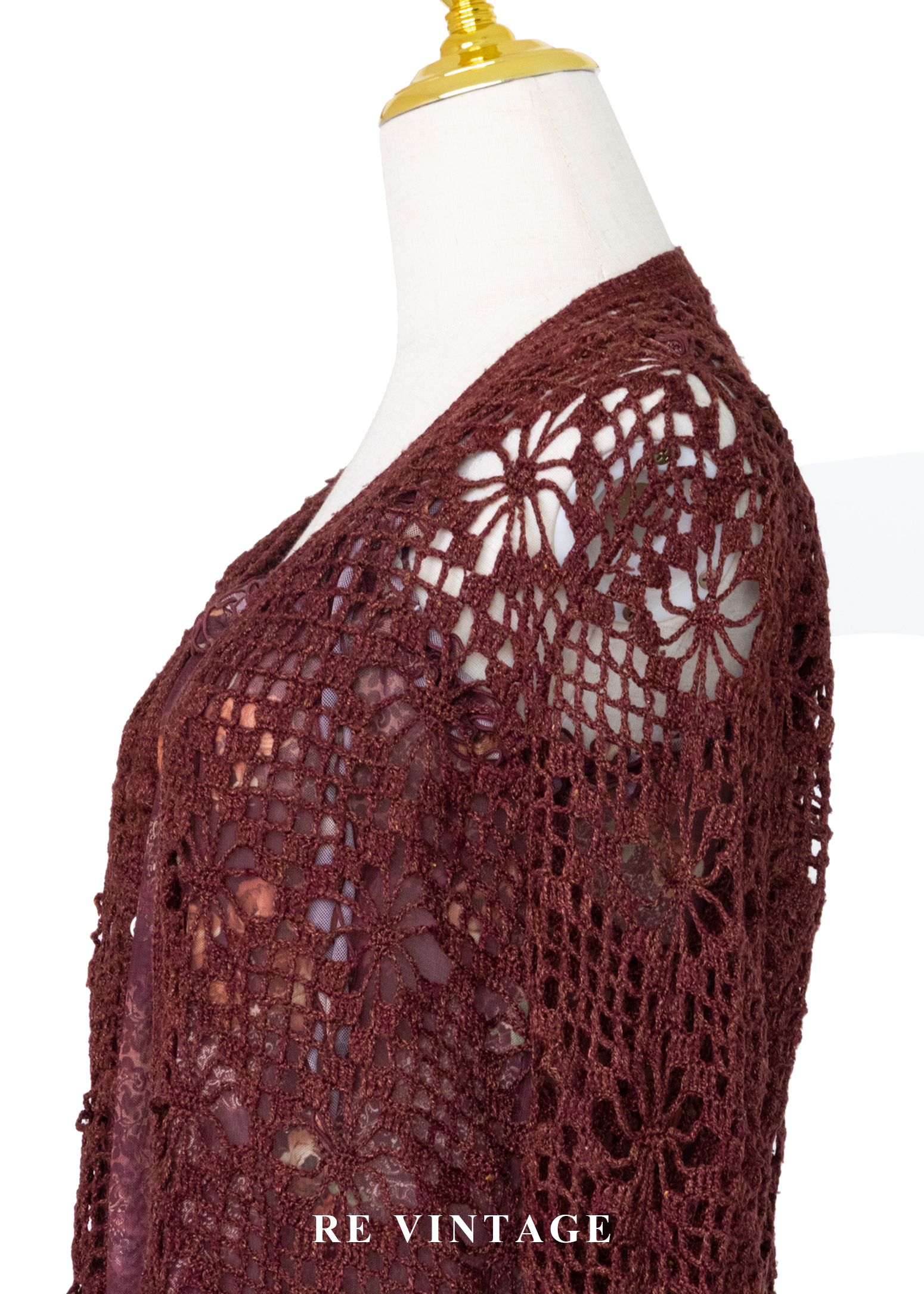 酒紅鉤花暖光透膚罩衫外套8