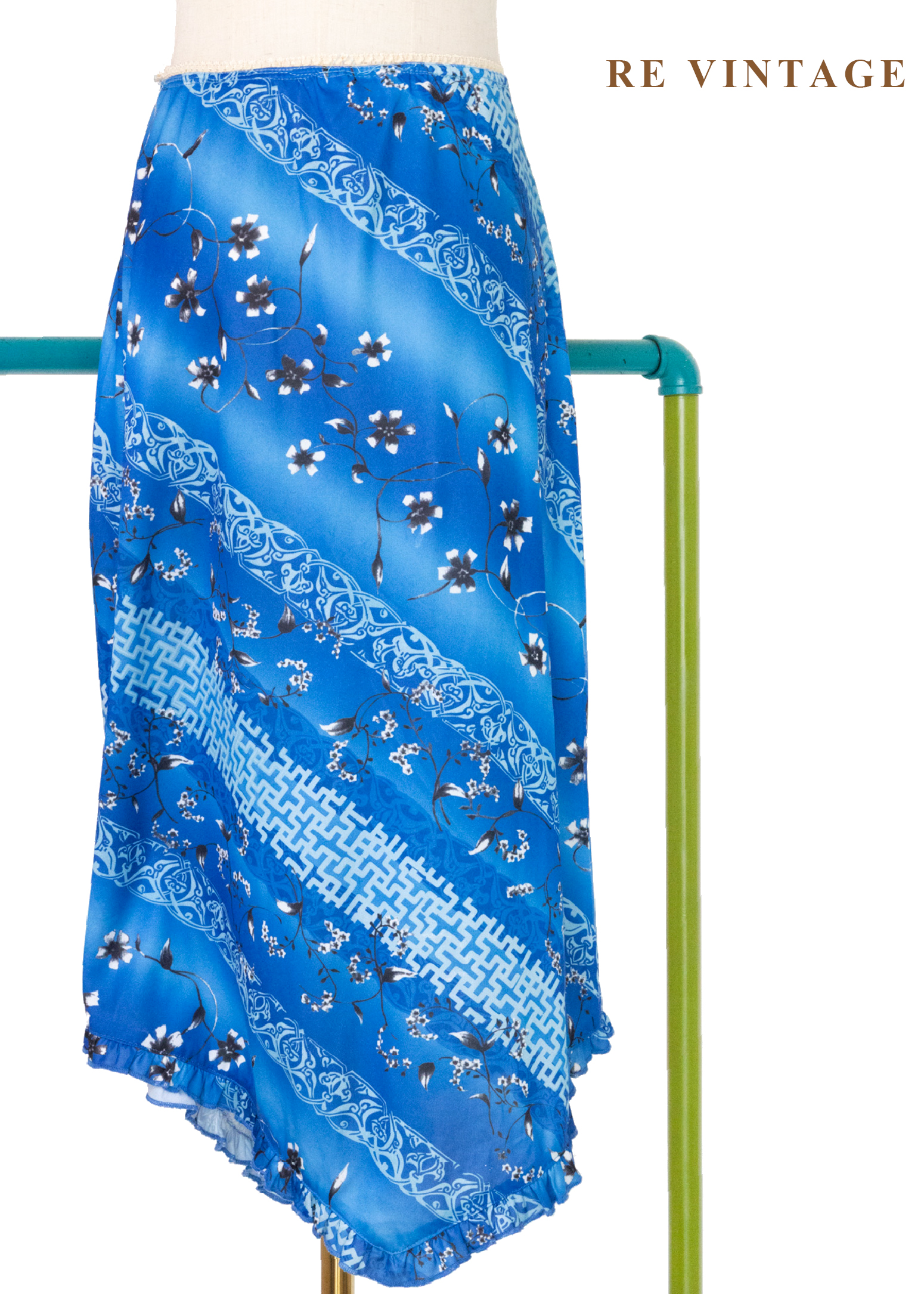 寶藍中式花語中長裙(26-30")7