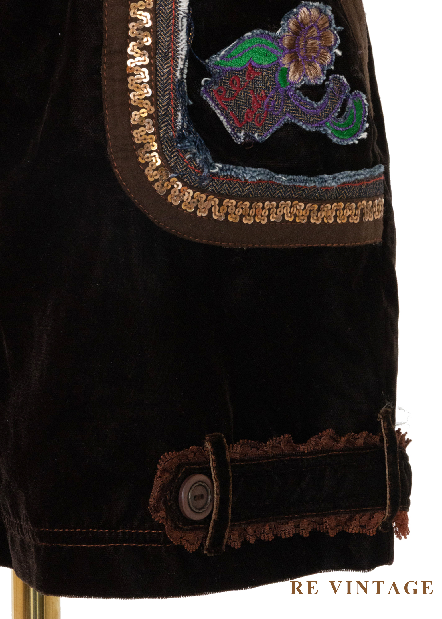 深棕色金線序章絨布短褲(26")4