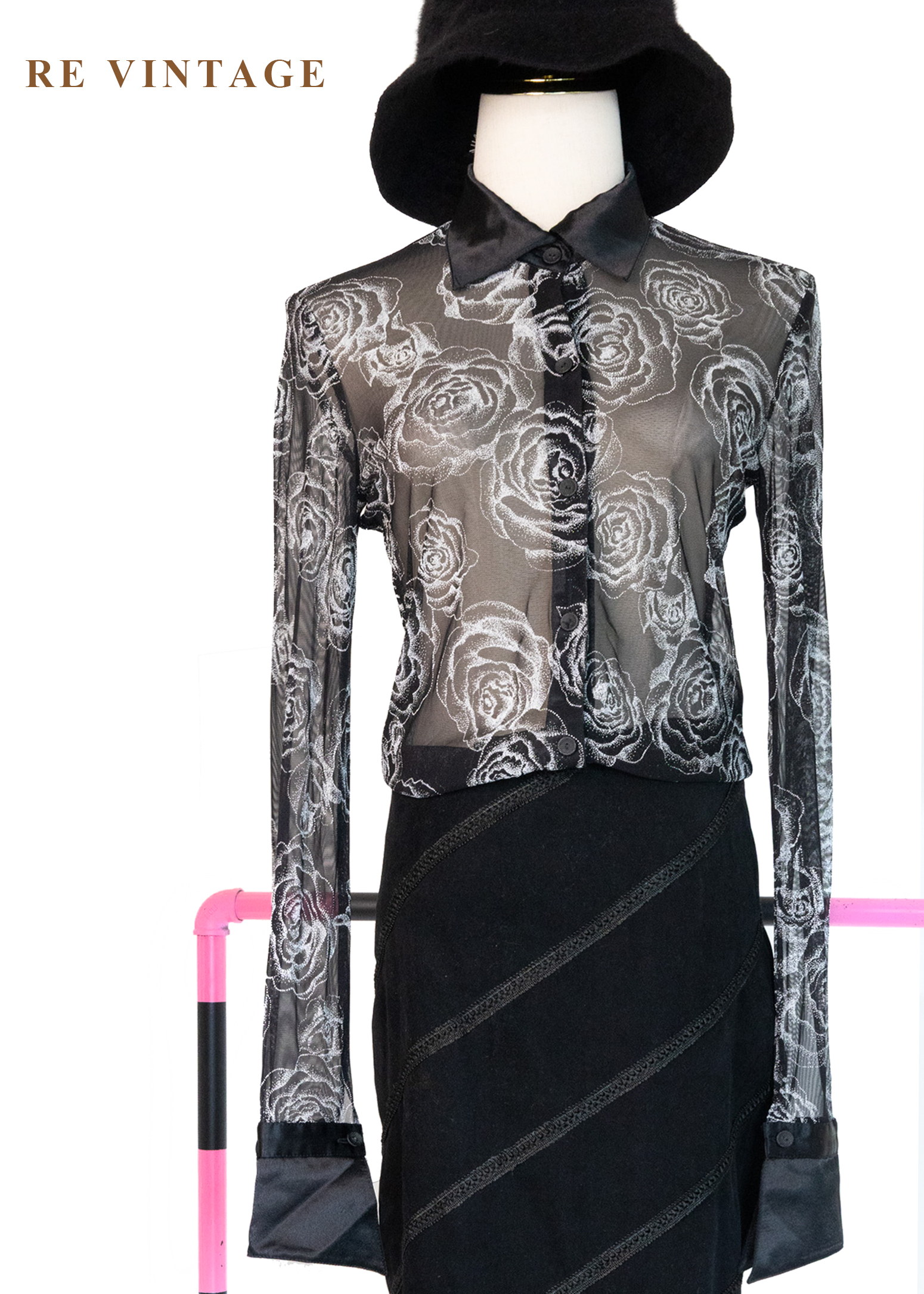 黑霧白玫瑰透膚上衣