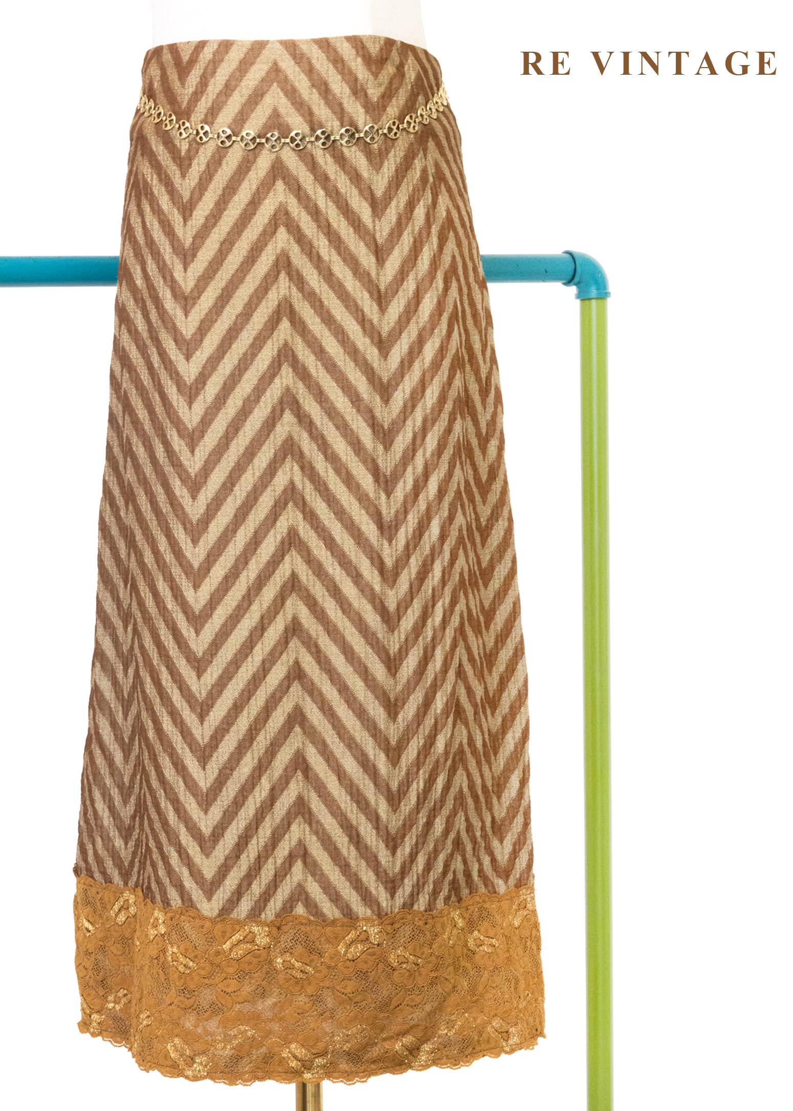 線條琥珀色蕾絲柔軟邊界美裙（27"）