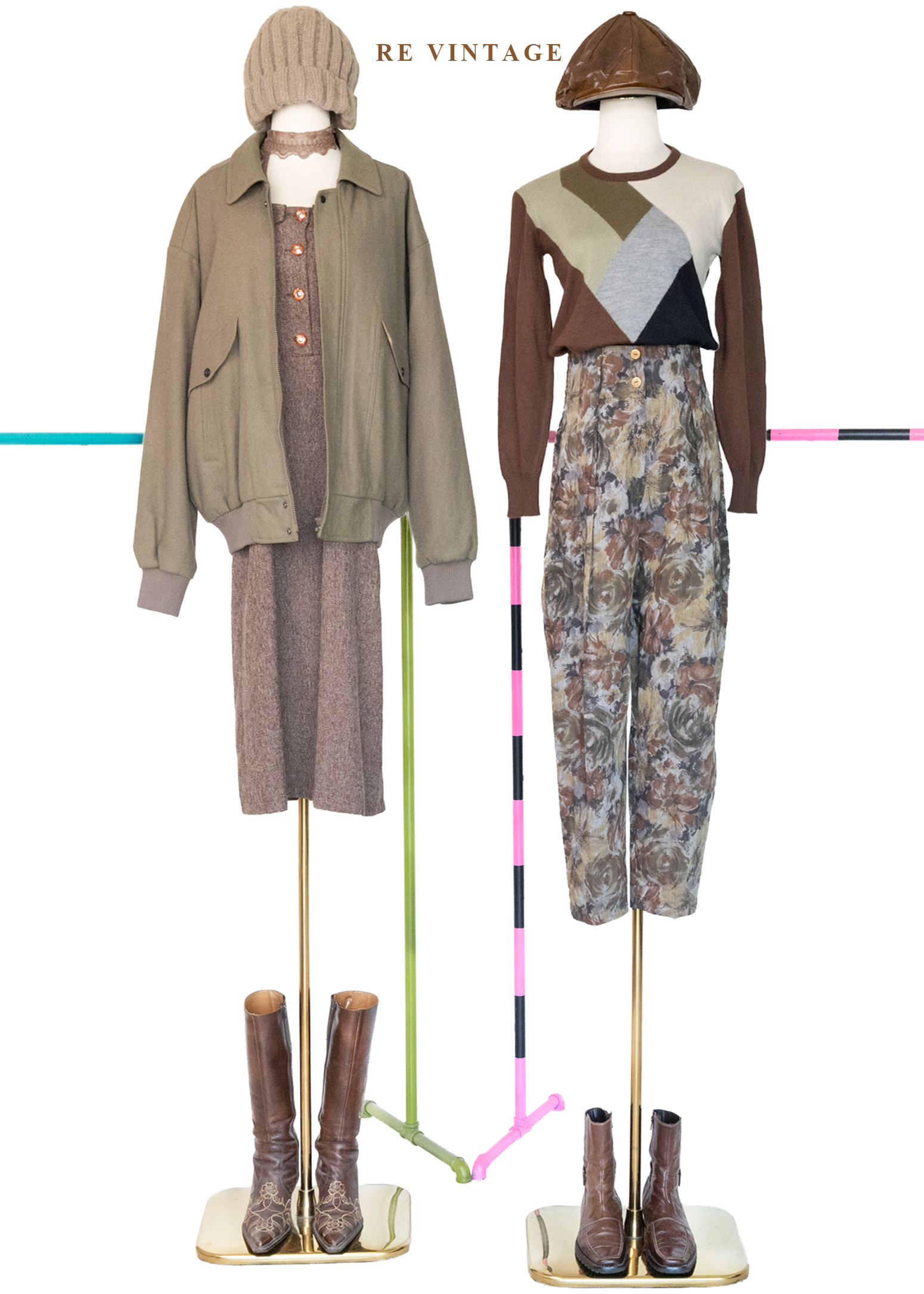 大地色拼接色塊針織毛衣2