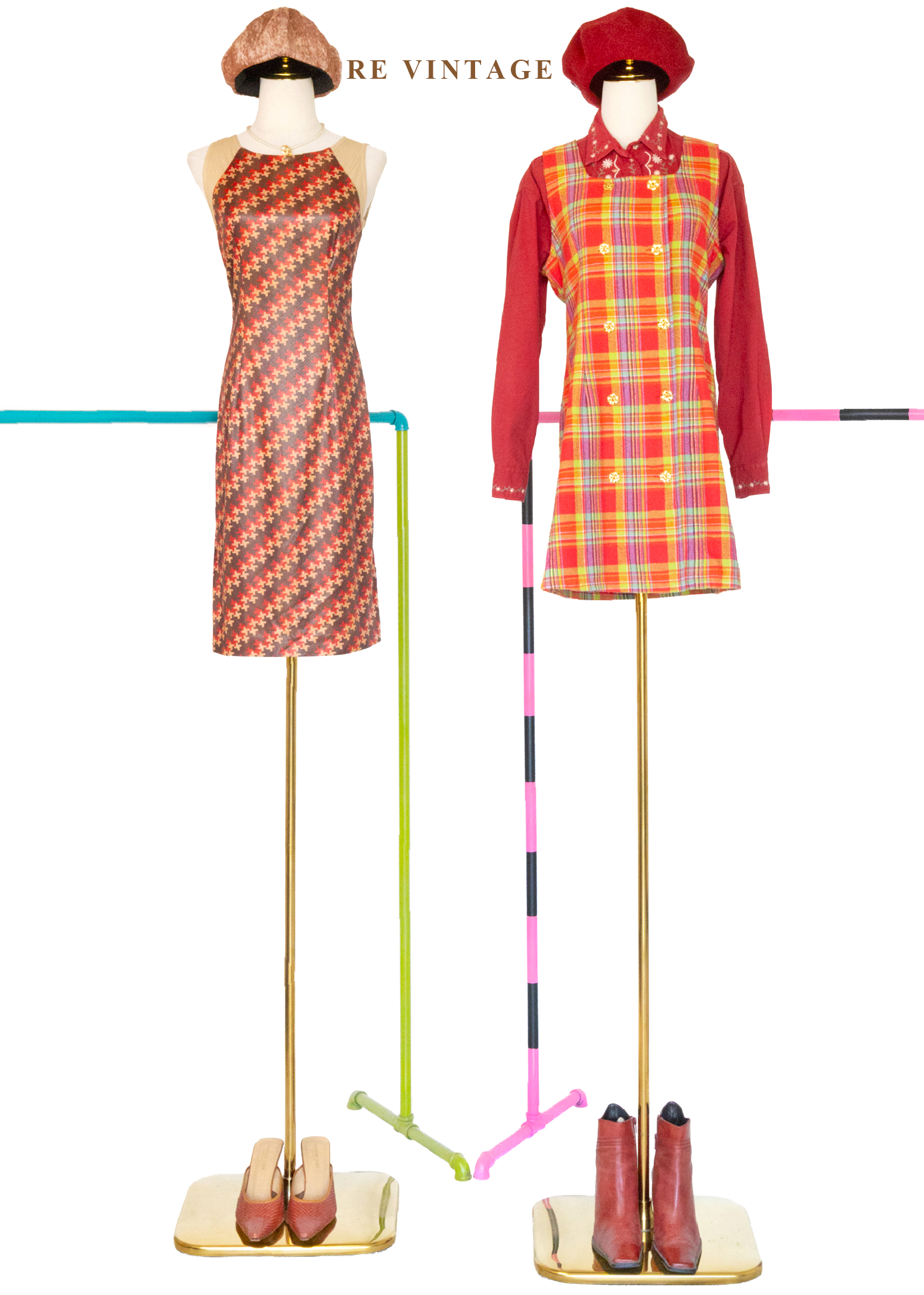 秋冬質感單品 - 甜美紅格紋迷你洋裝2