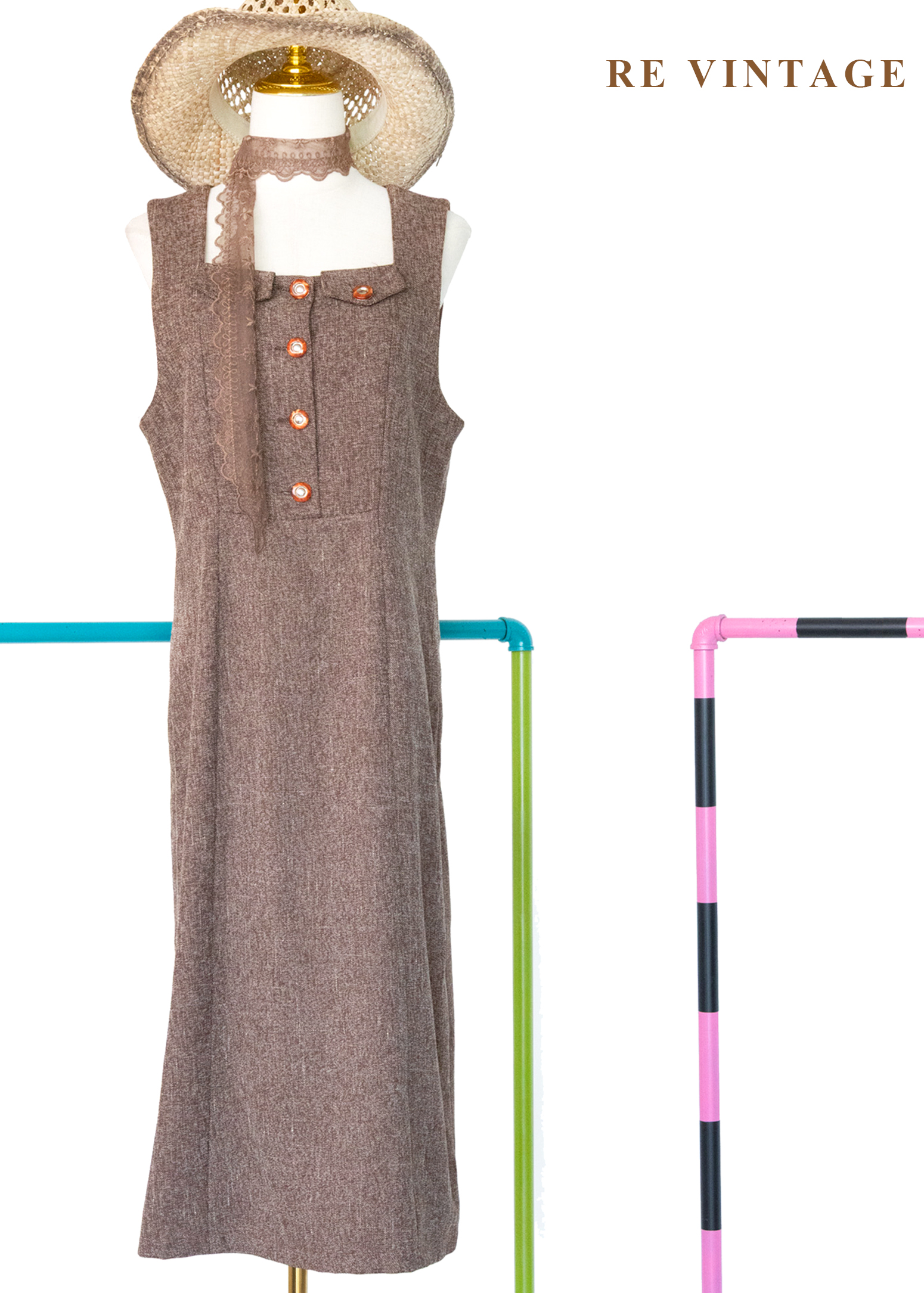 氣質單品 - 復古方領摩卡色氣質長洋裝1