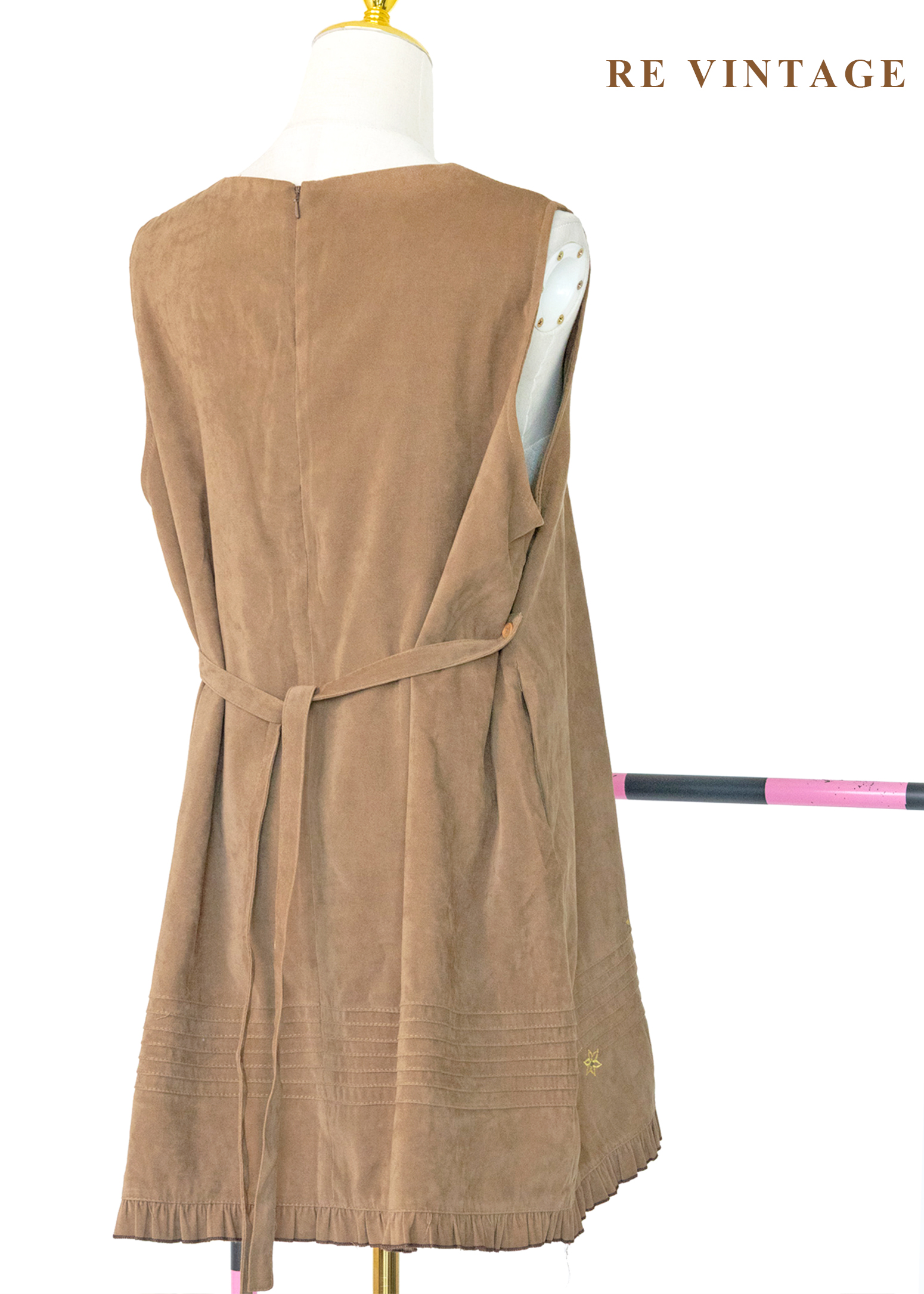 糖漬小花荷葉邊煙草色迷你洋裝14