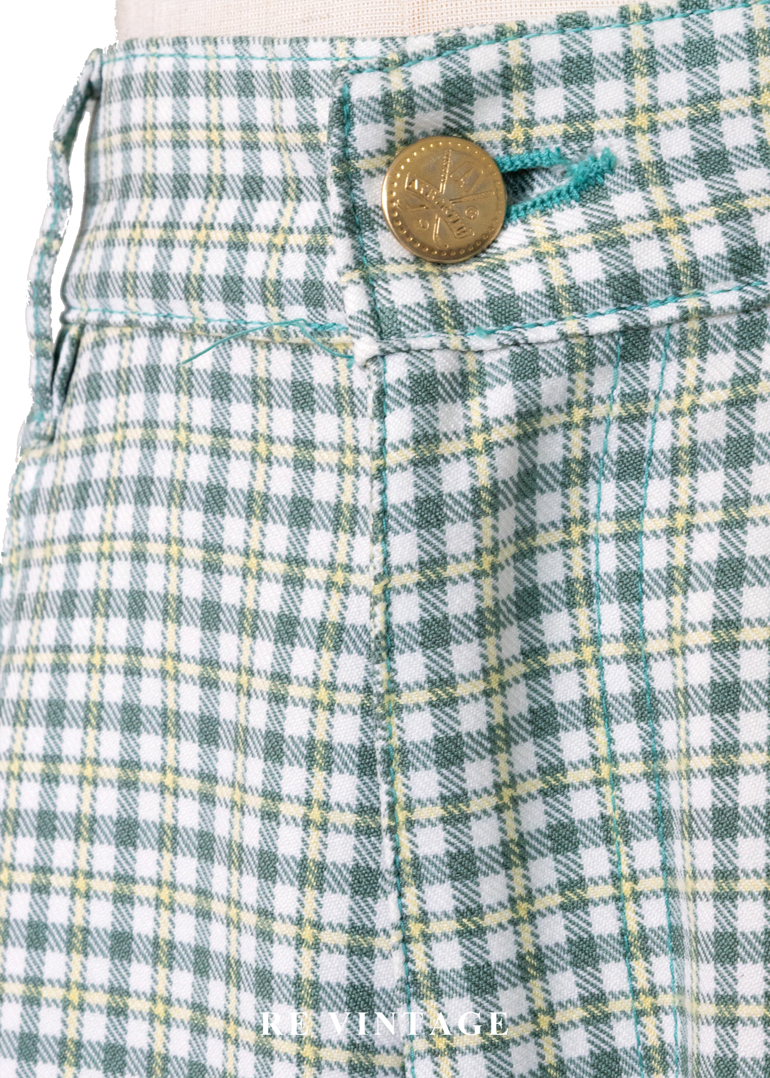 必備單品 - 藍綠色格紋長褲(28")4