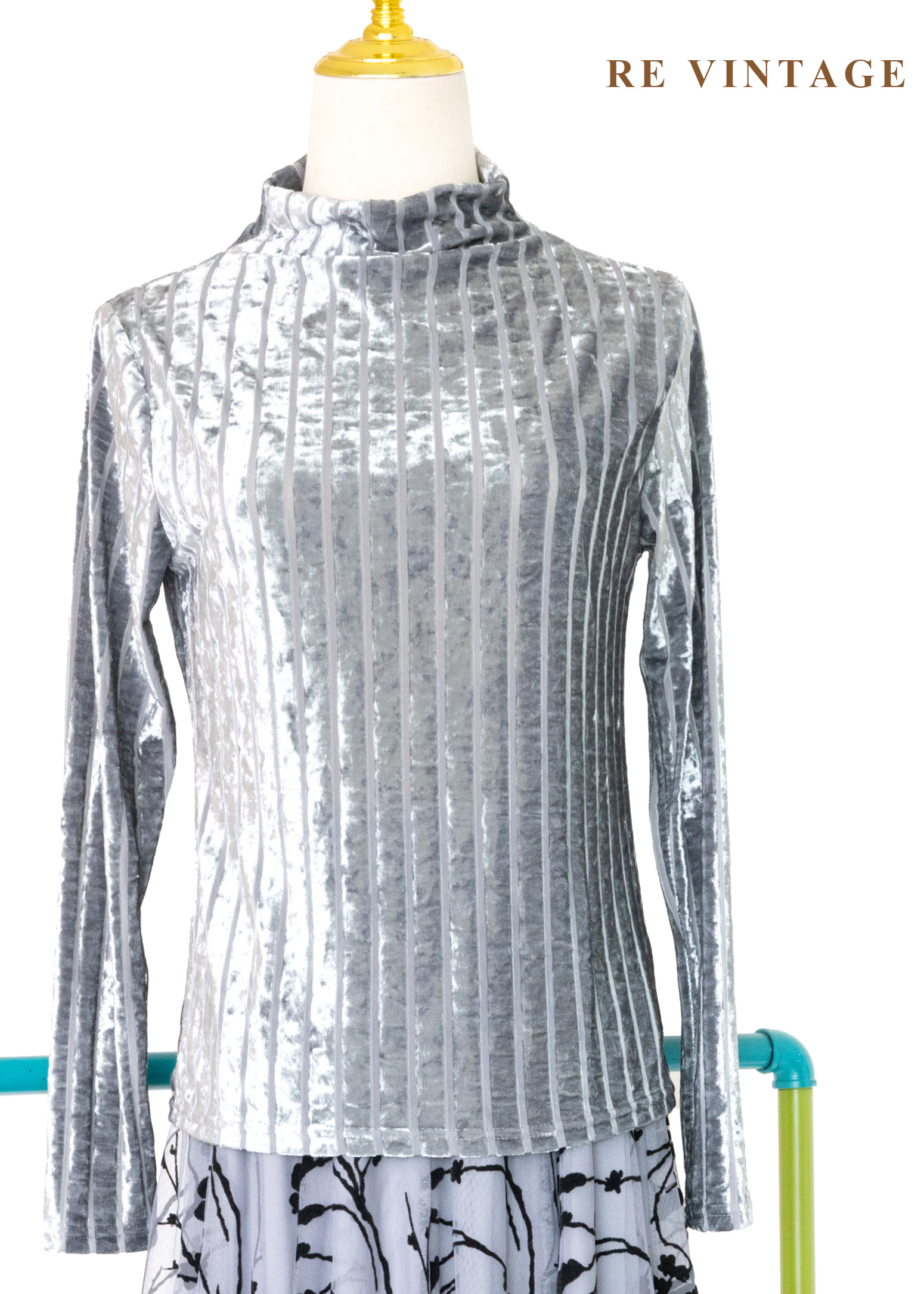 月光銀灰色線條絨布上衣