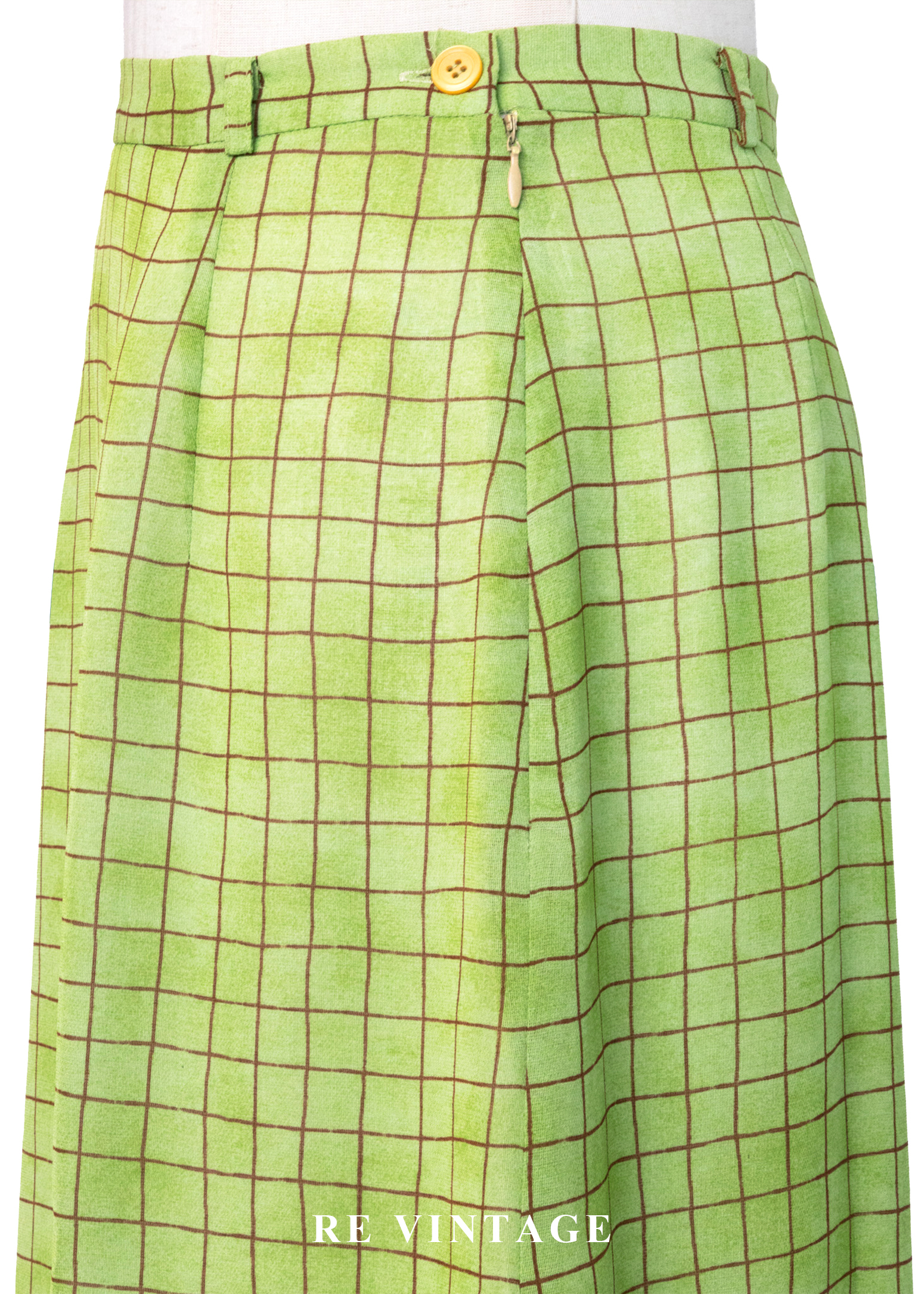 青寧色水彩暈染草地格紋長裙(25")6