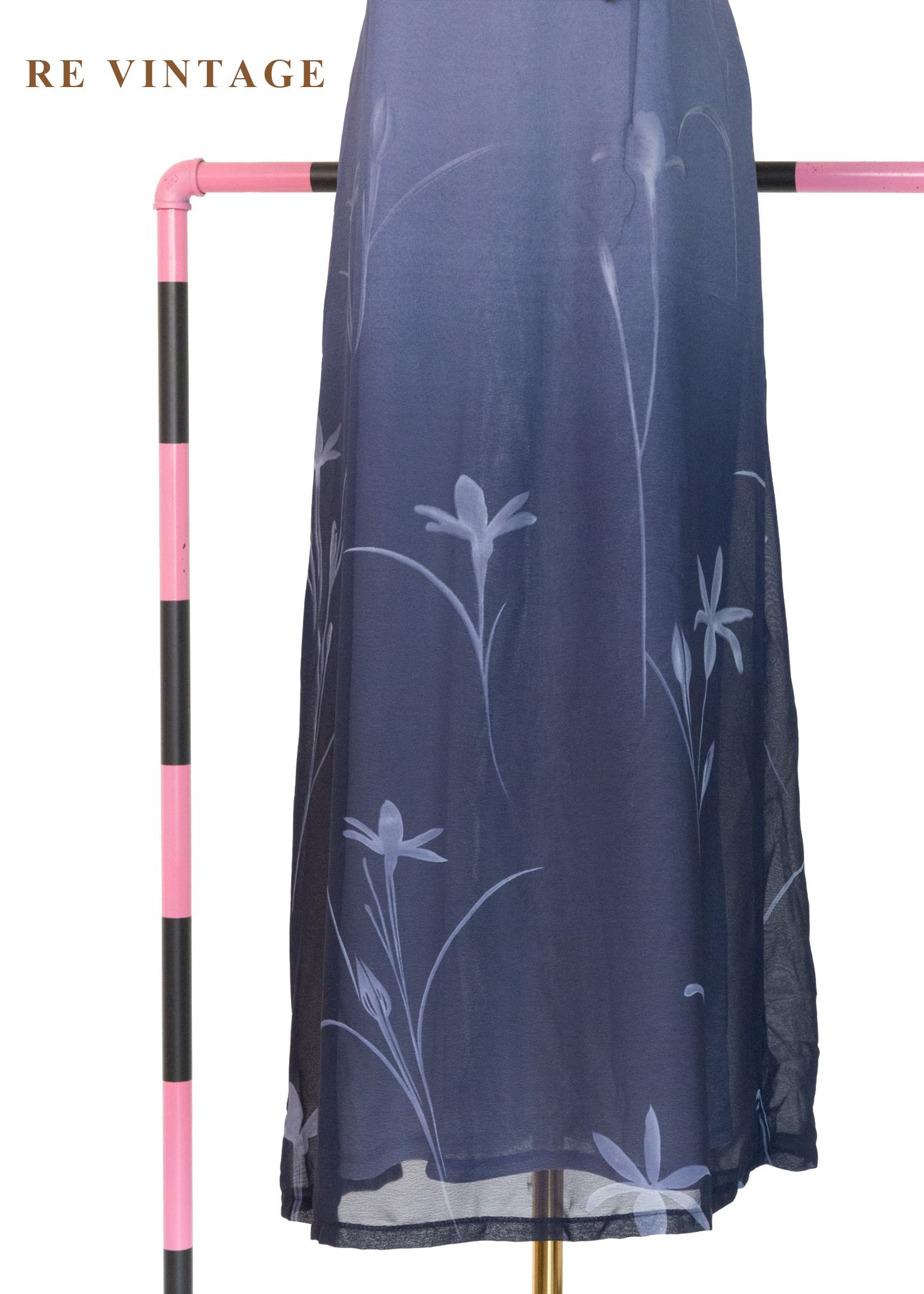 霧中灰藍湖面的花朵們長洋裝4