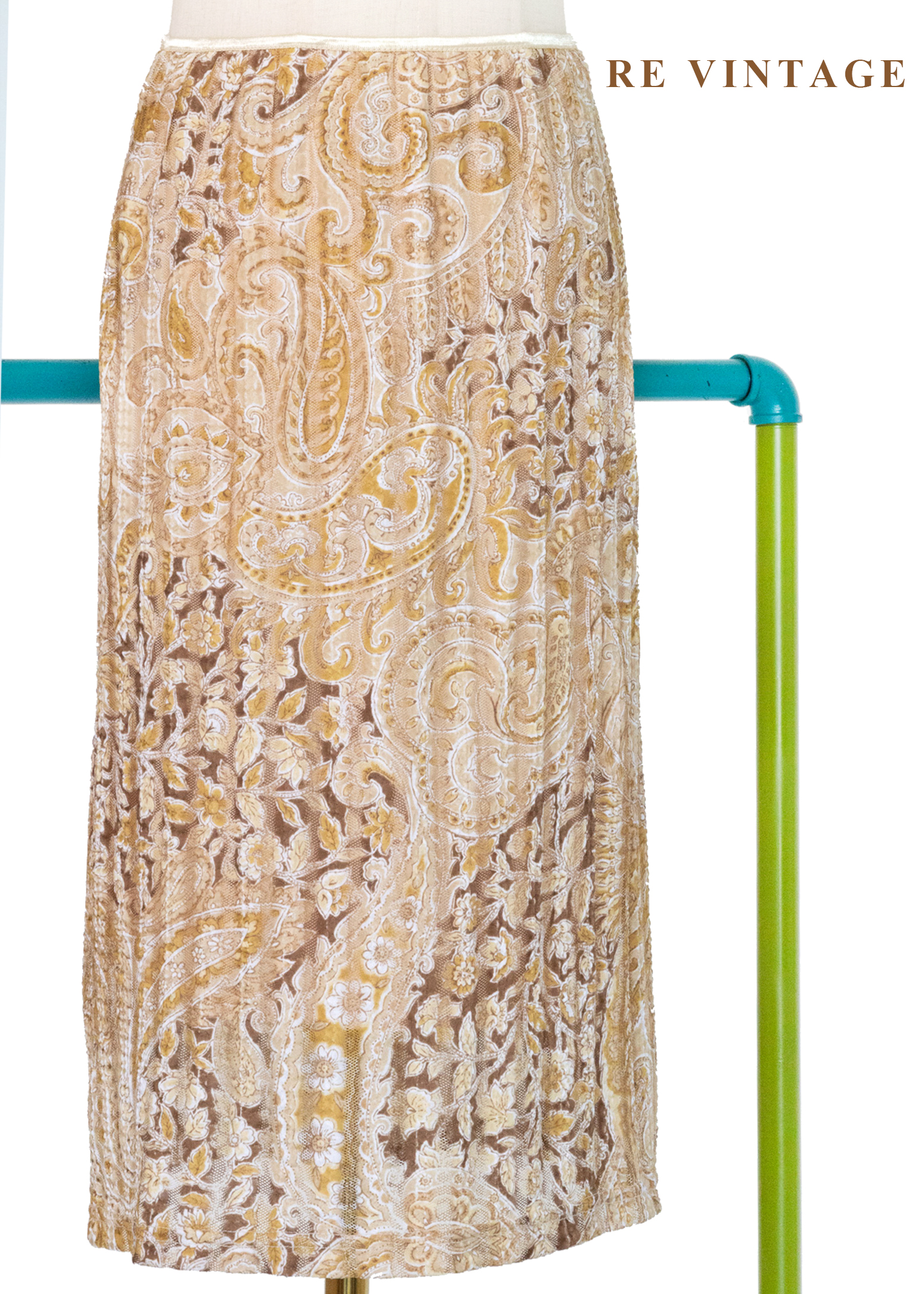 光。繁花線條奶茶色及膝裙(22-28")8