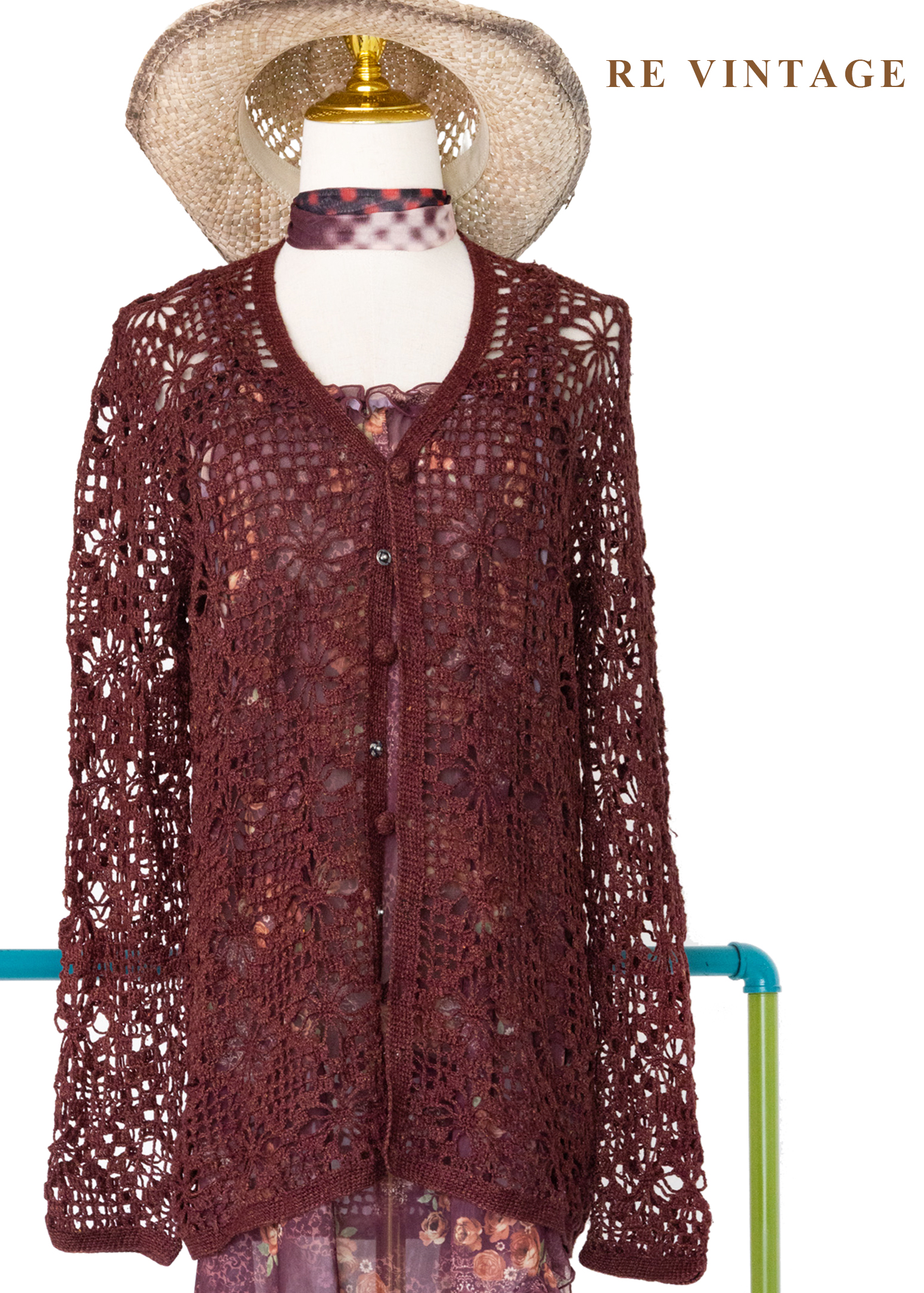 酒紅鉤花暖光透膚罩衫外套7