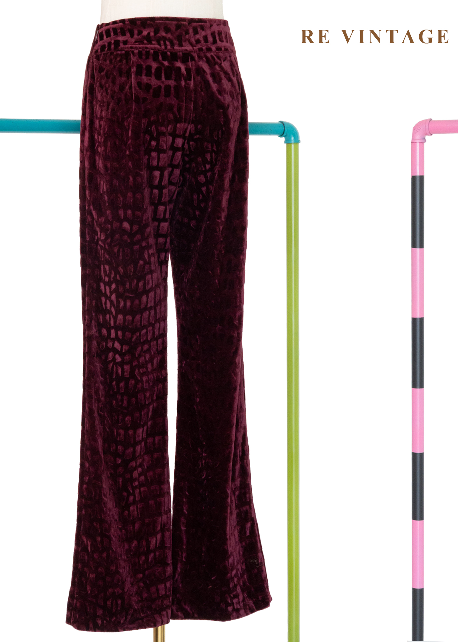 莓果色雕紋紋理絨布長褲(25")9