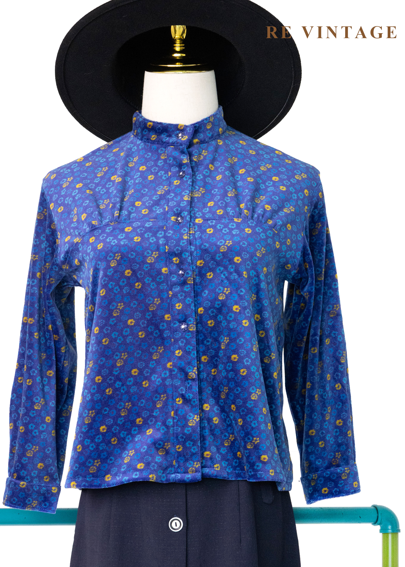 星空花朵散寶藍色絨布上衣