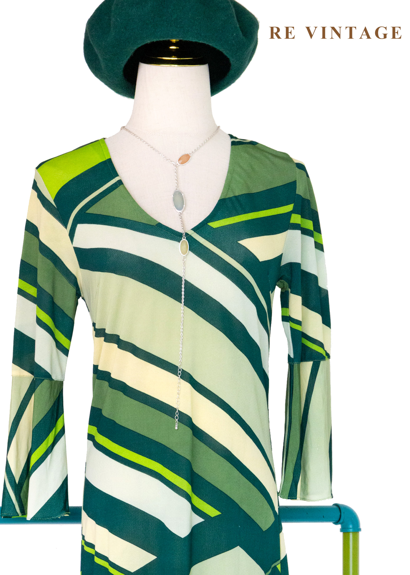 摩登綠層層疊疊幾何線條洋裝3