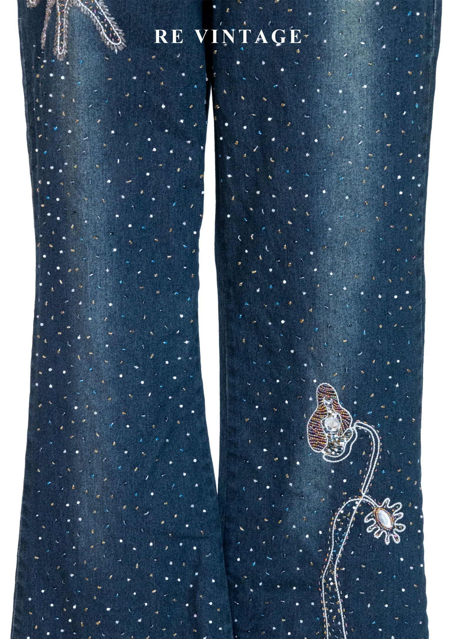 銀河落入凡間的夜晚 - 華麗星芒刺繡亮牛仔褲(24-28")4