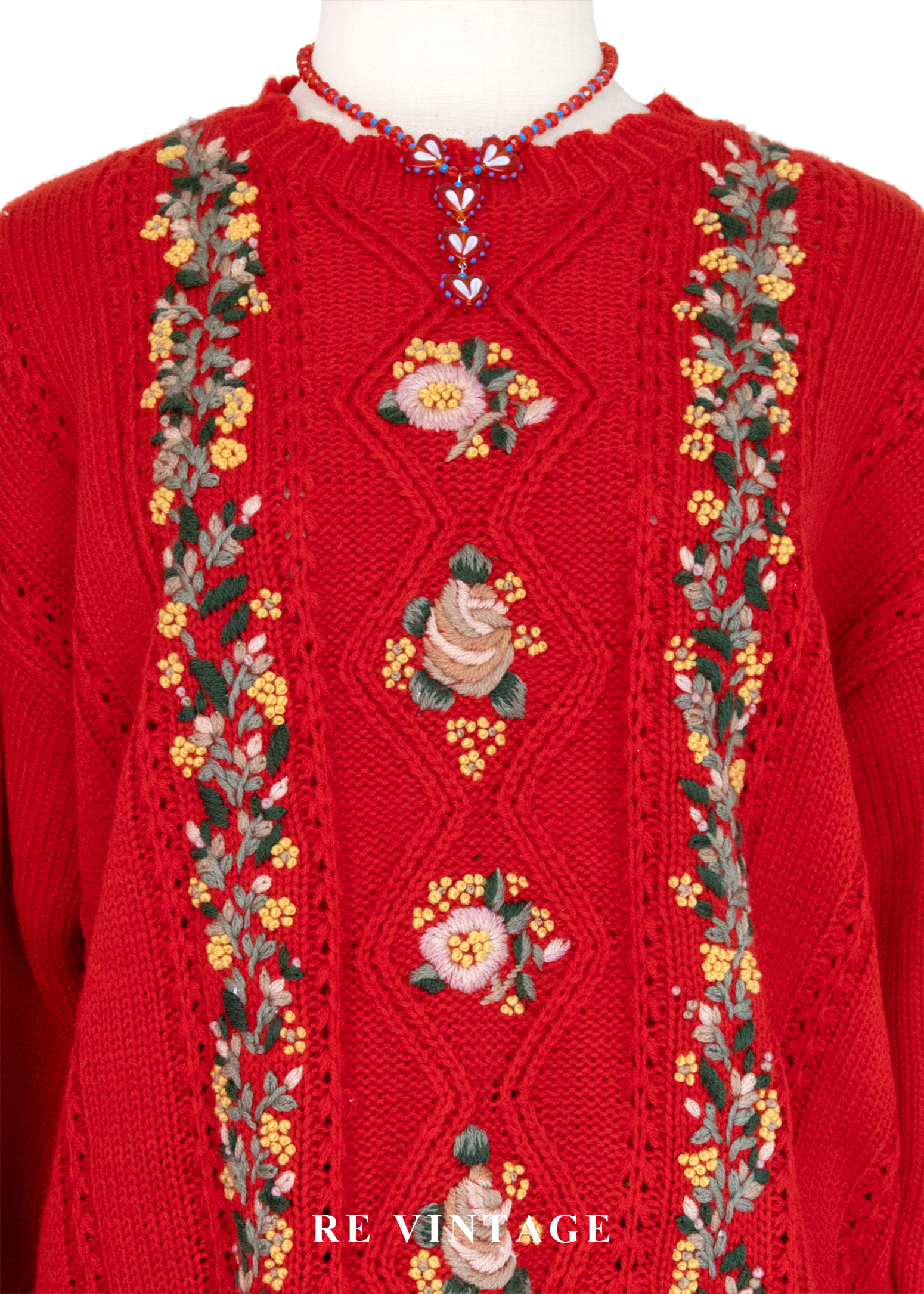 冬日花語 - 暖紅花卉針織毛衣4