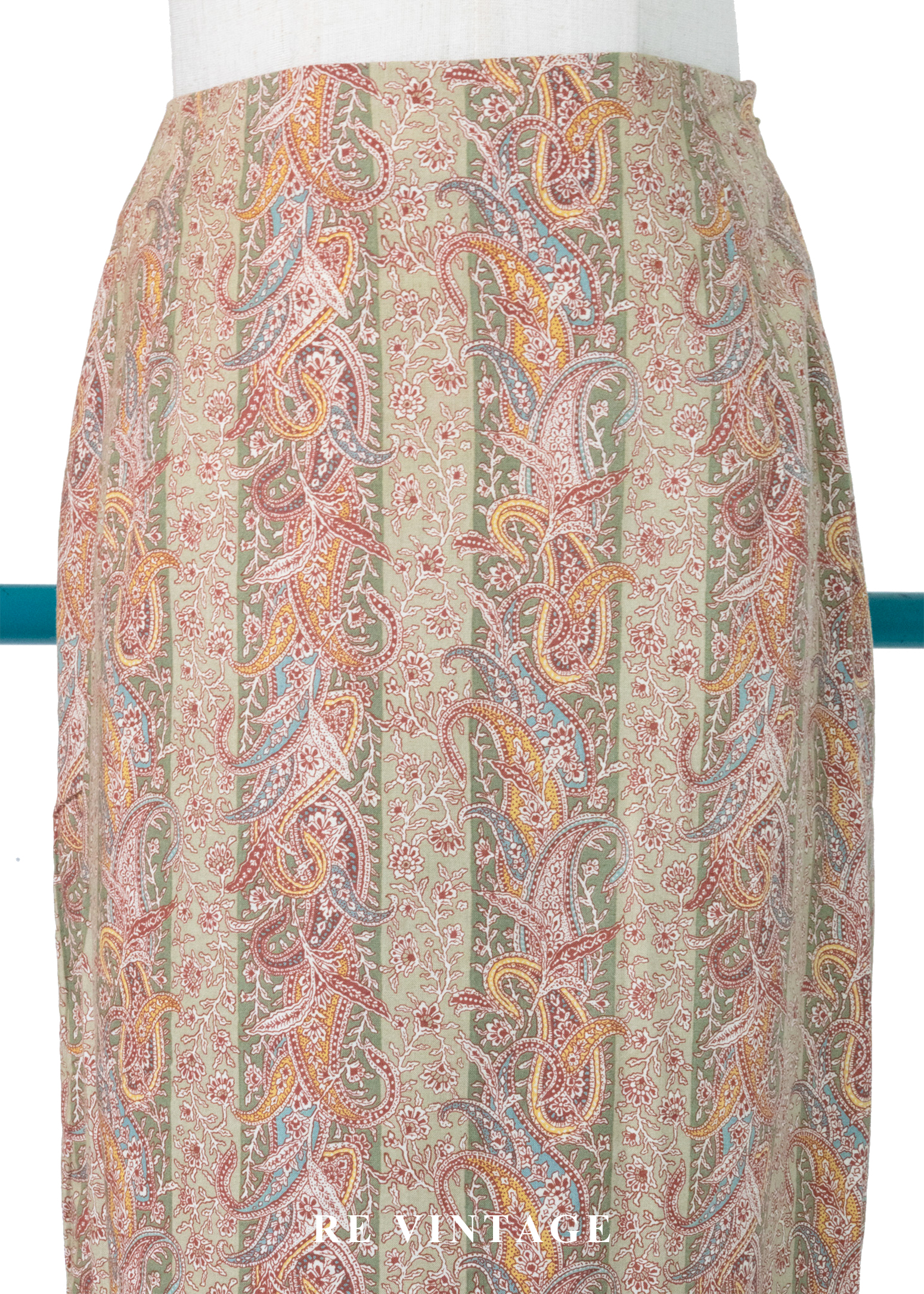 東方花紋草綠流蘇及膝裙(24.5)8