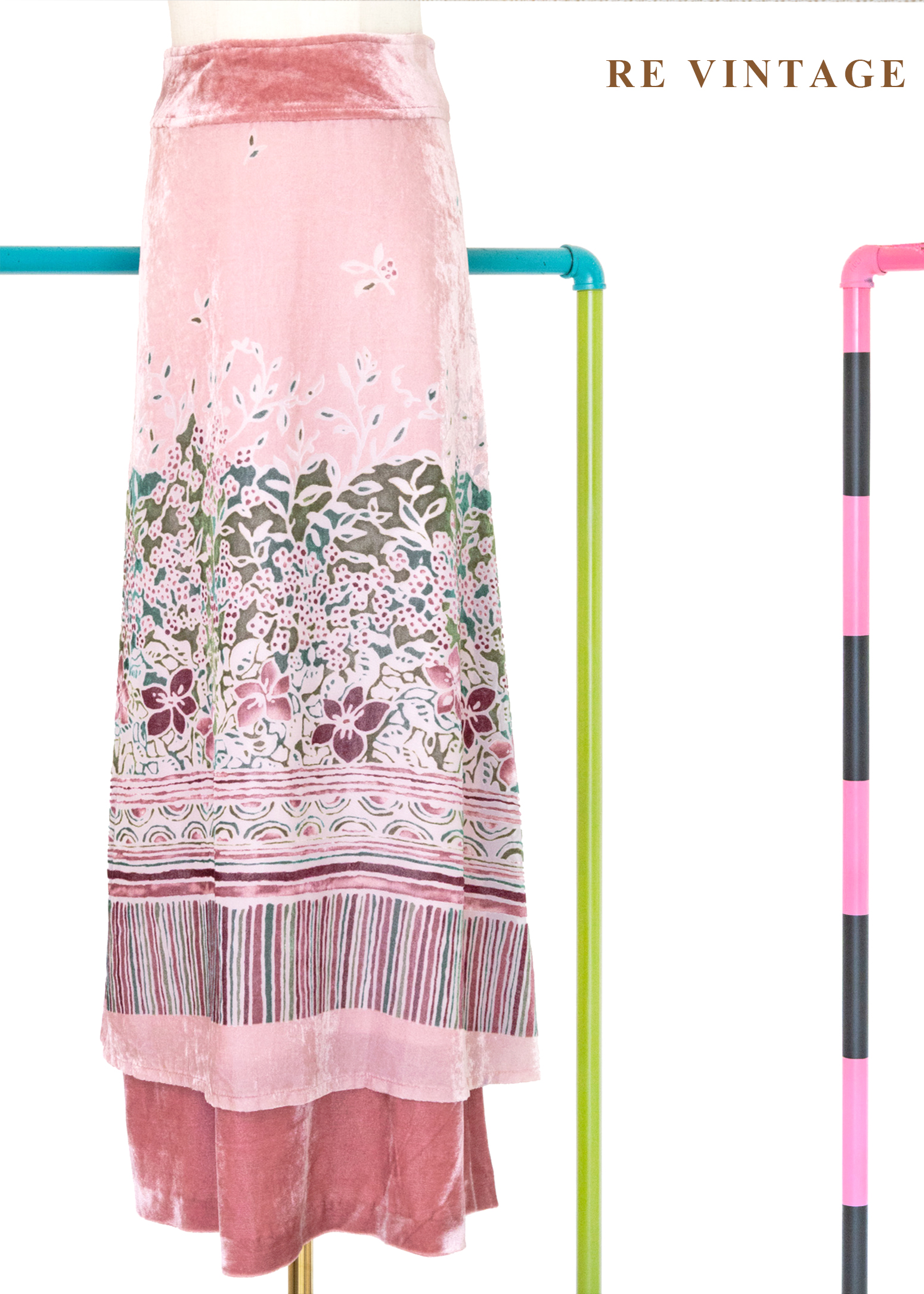 粉紅植物園絨布長裙（27"）