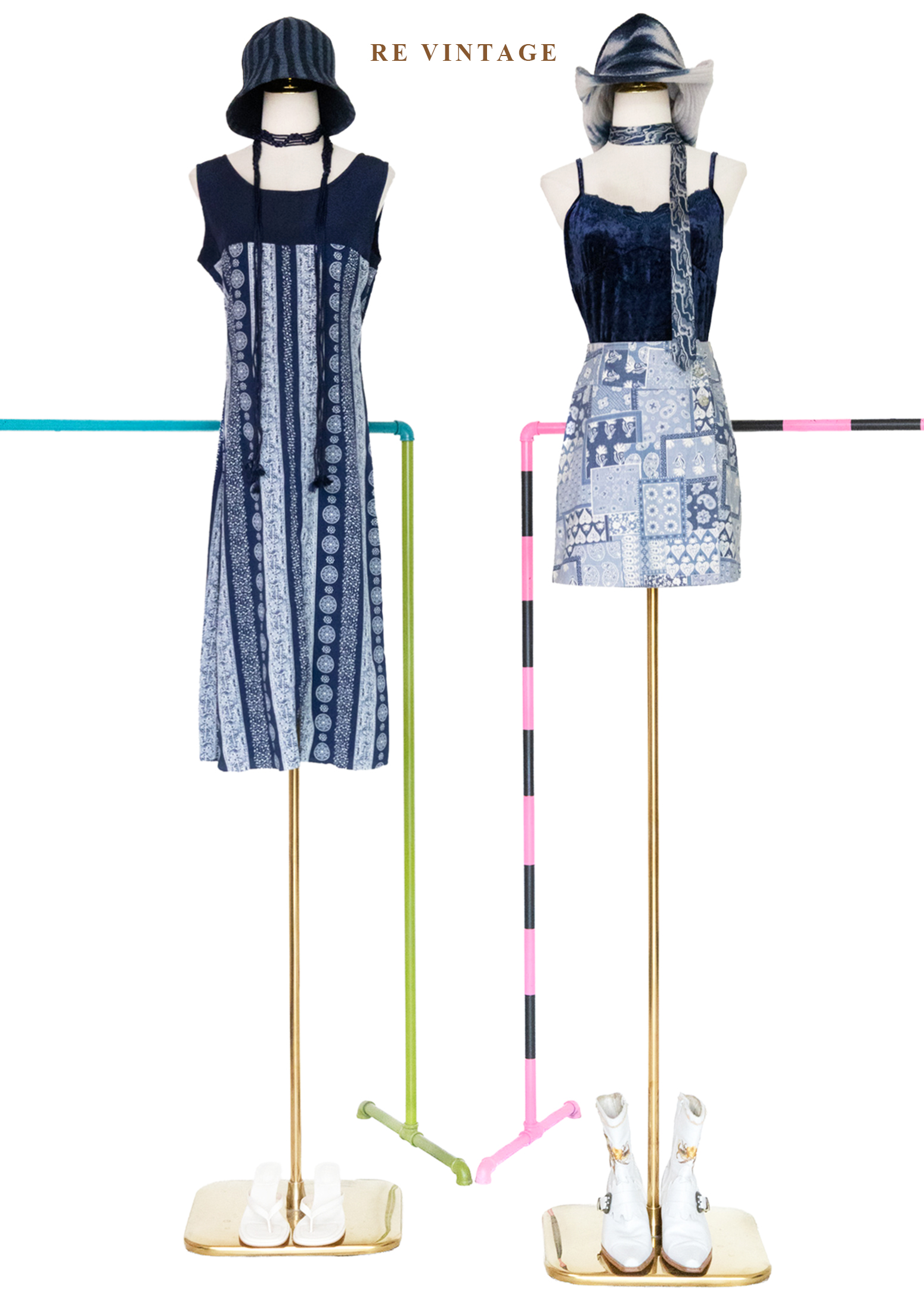 蔚藍海岸的拼貼記憶圖騰短裙(24")2