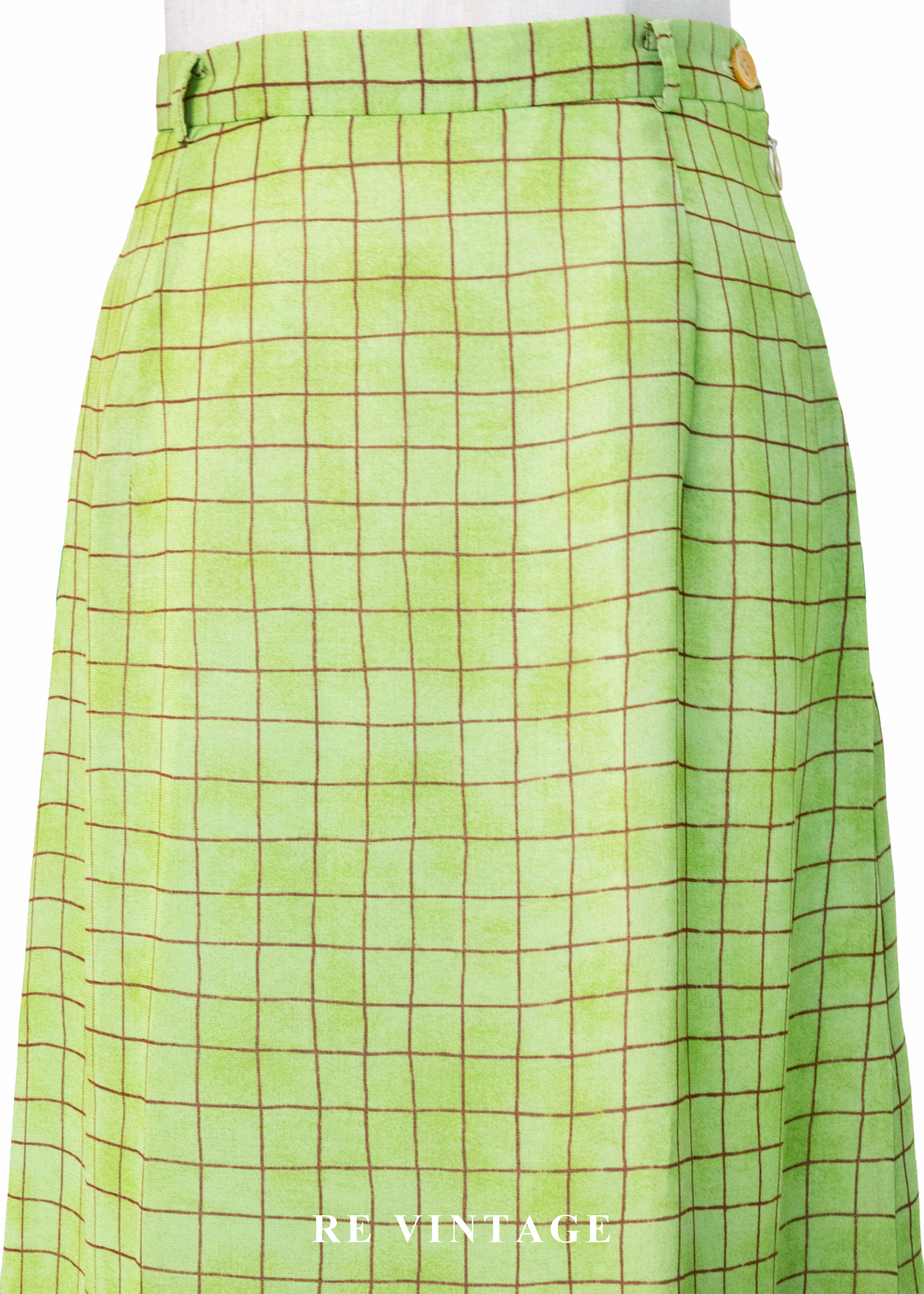 青寧色水彩暈染草地格紋長裙(25")3