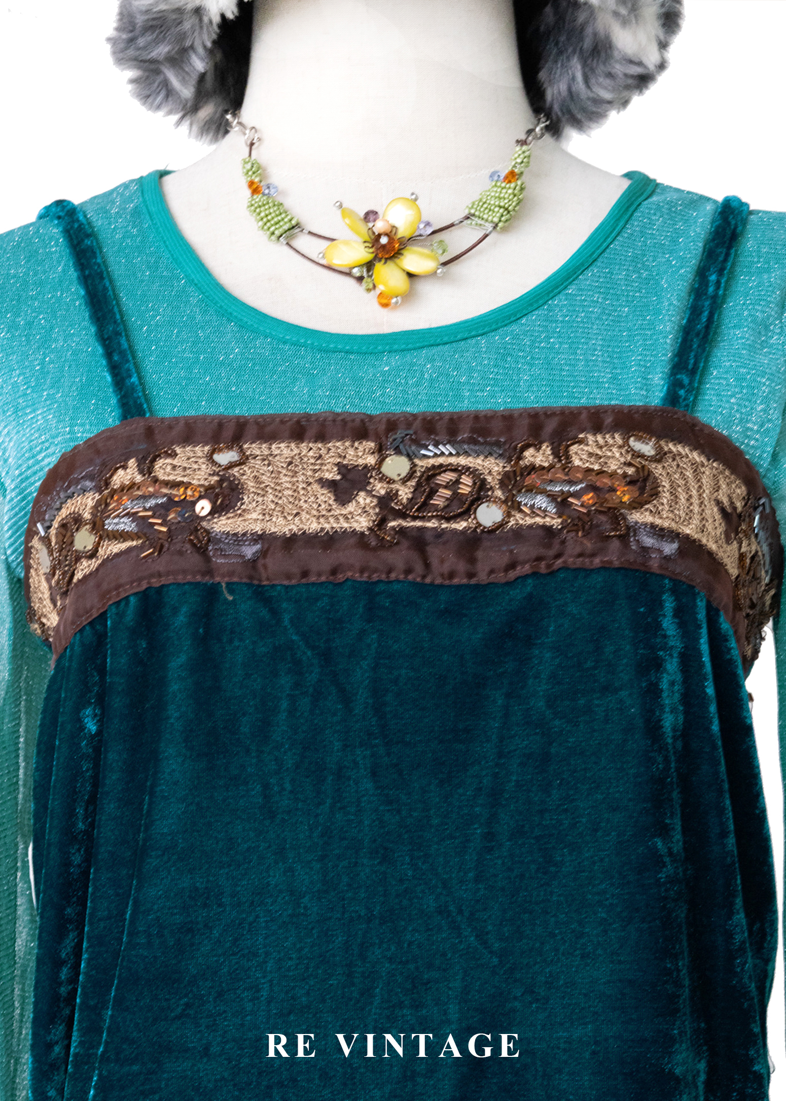 深海巴洛克亮片刺繡絨布細肩帶背心3