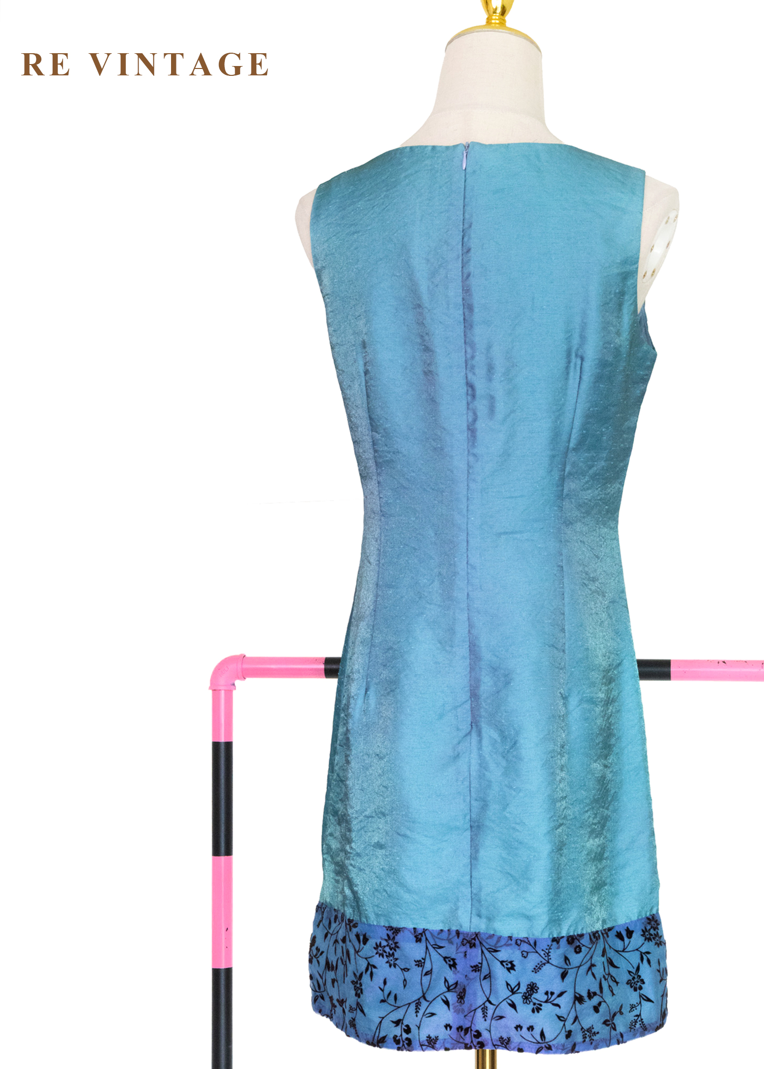 翡冷翠的湖光方領小色花拼接洋裝11