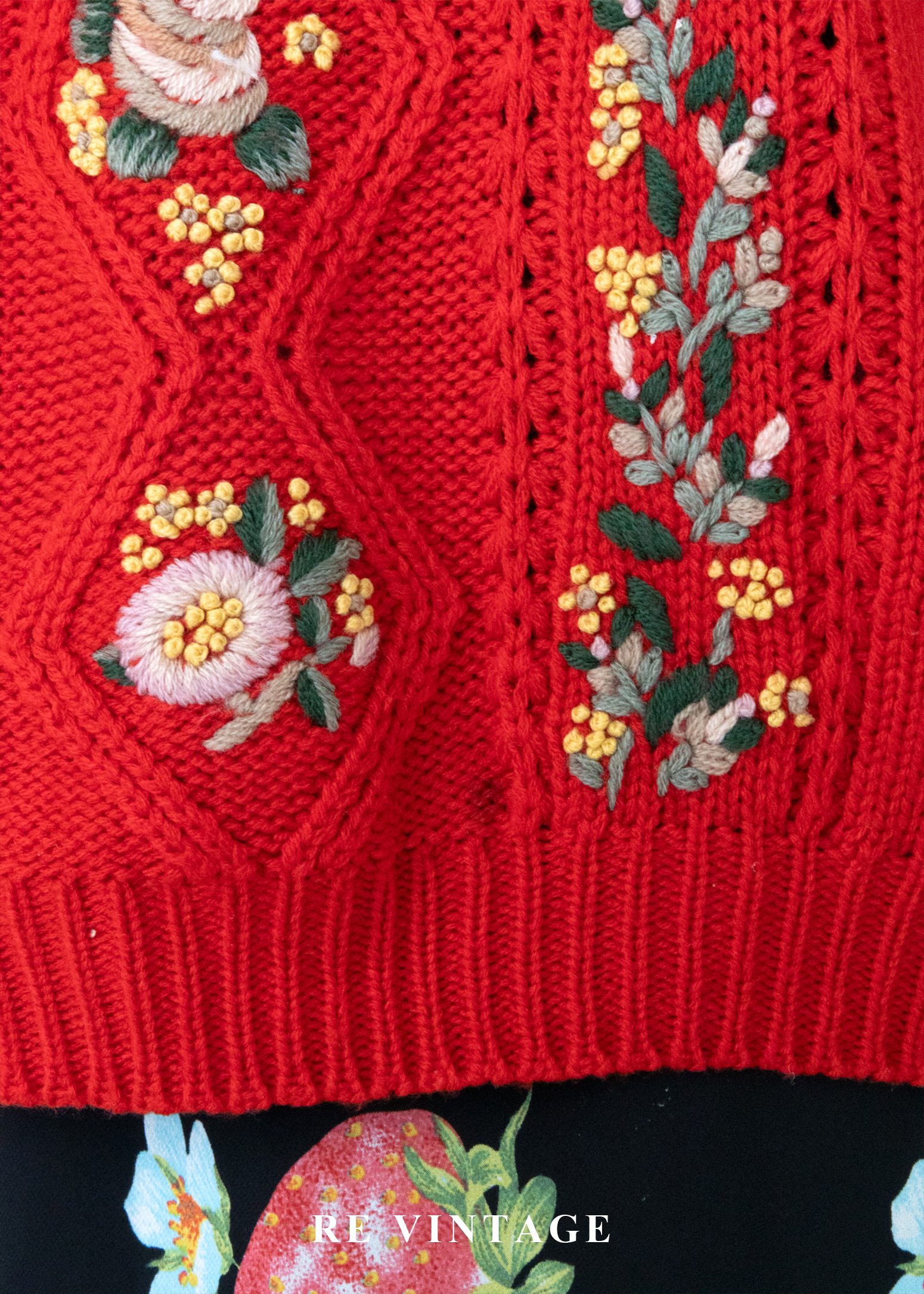 冬日花語 - 暖紅花卉針織毛衣5
