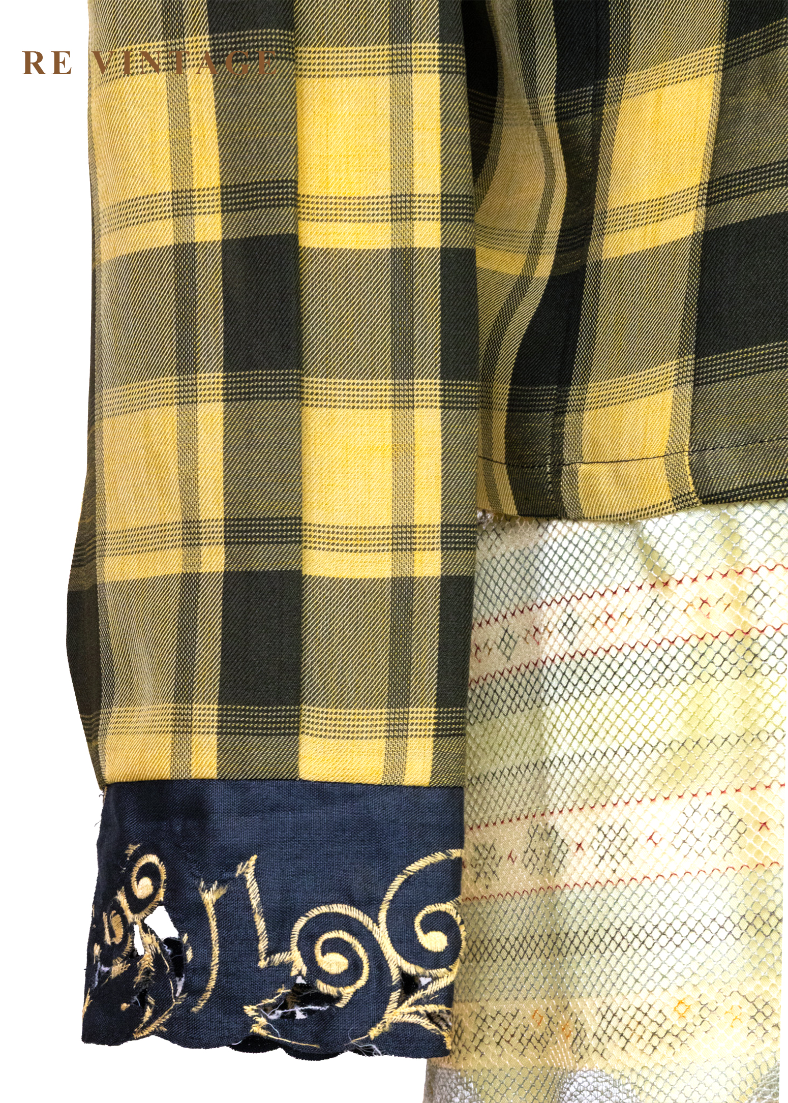 朦朦黃綠格紋刺繡靈魂襯衫12