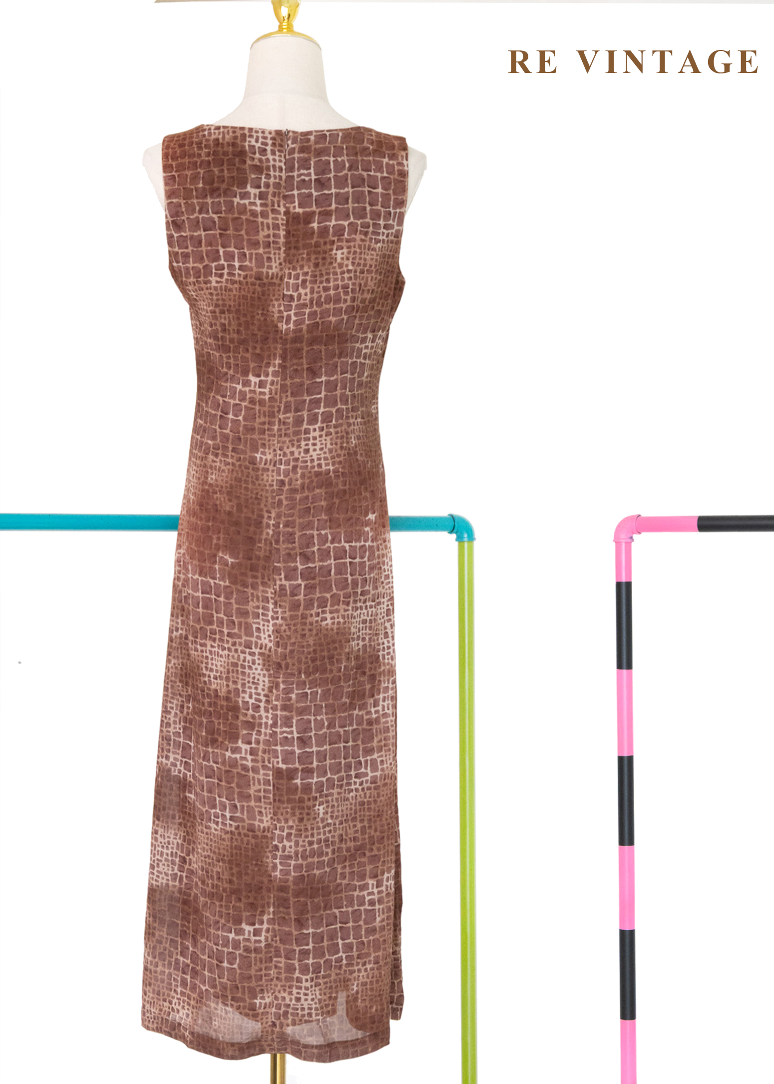 荒野豆沙棕色石牆紋理長洋裝11