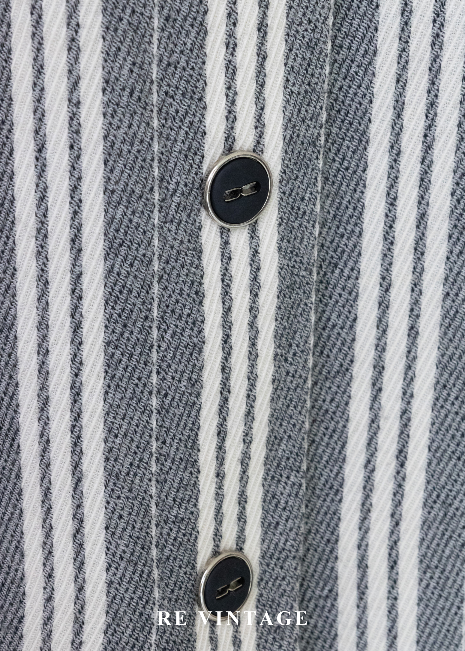 摩登序曲 - 奶油灰粗細條紋排扣直筒裙(25")4