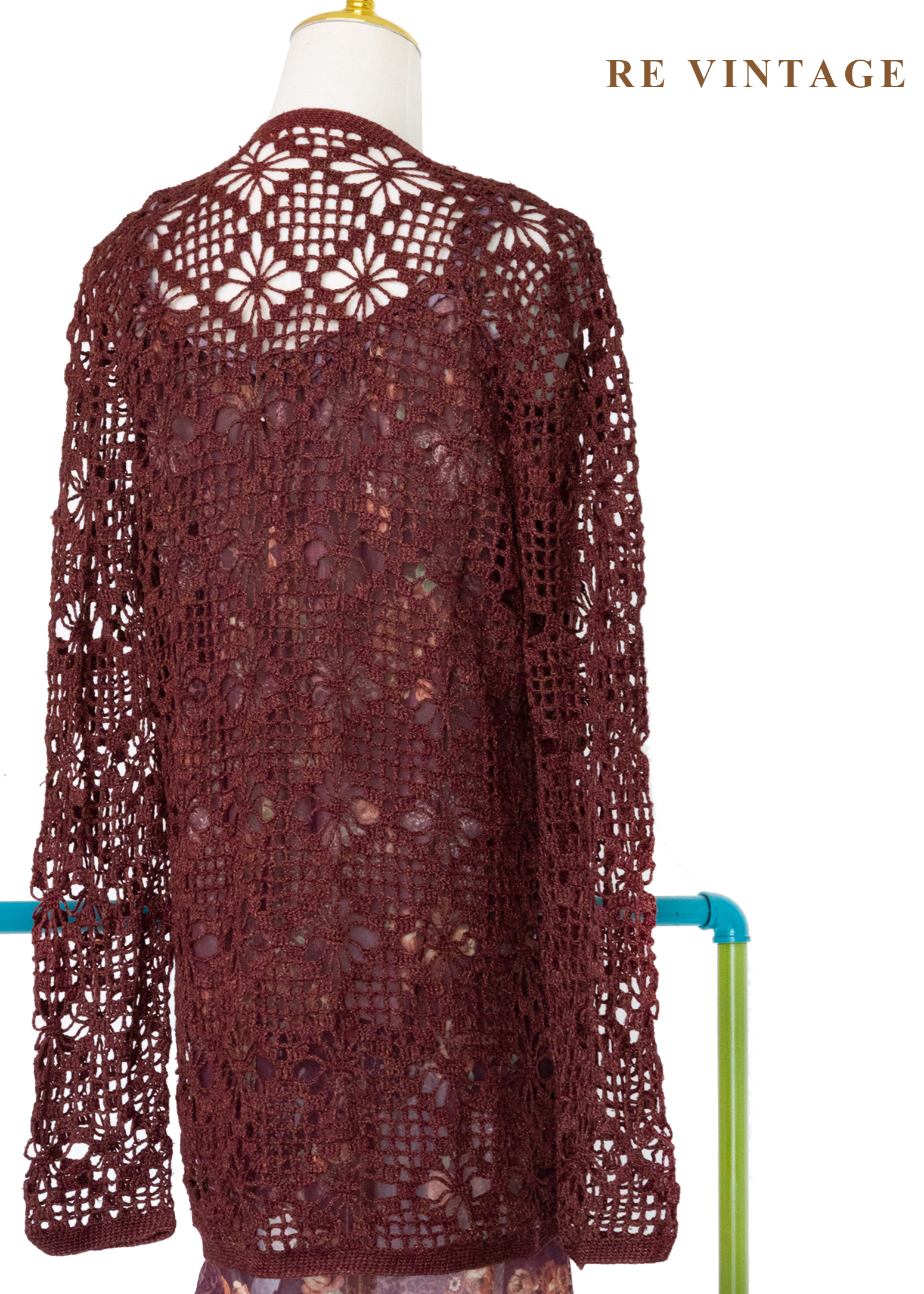 酒紅鉤花暖光透膚罩衫外套10