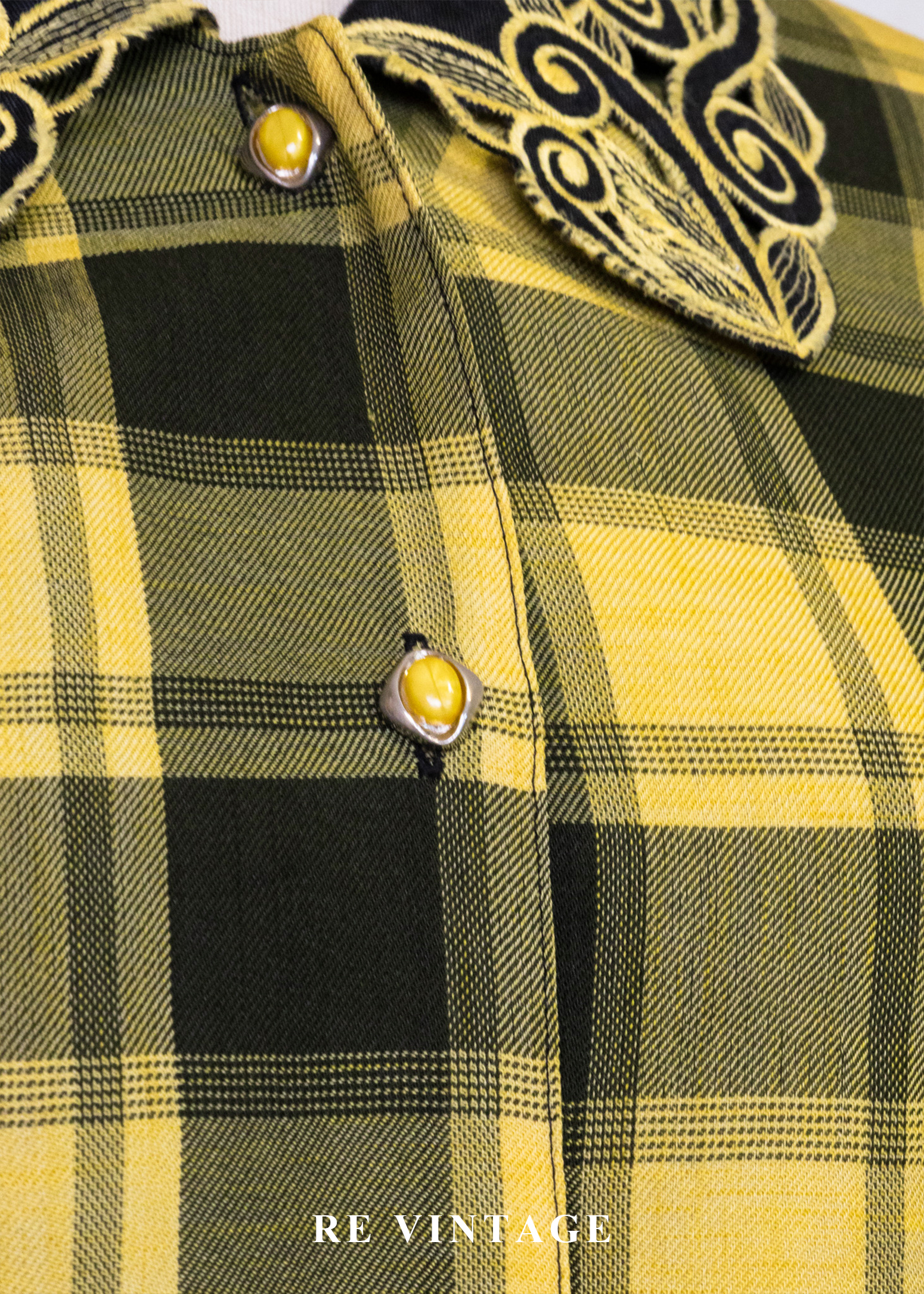 朦朦黃綠格紋刺繡靈魂襯衫7