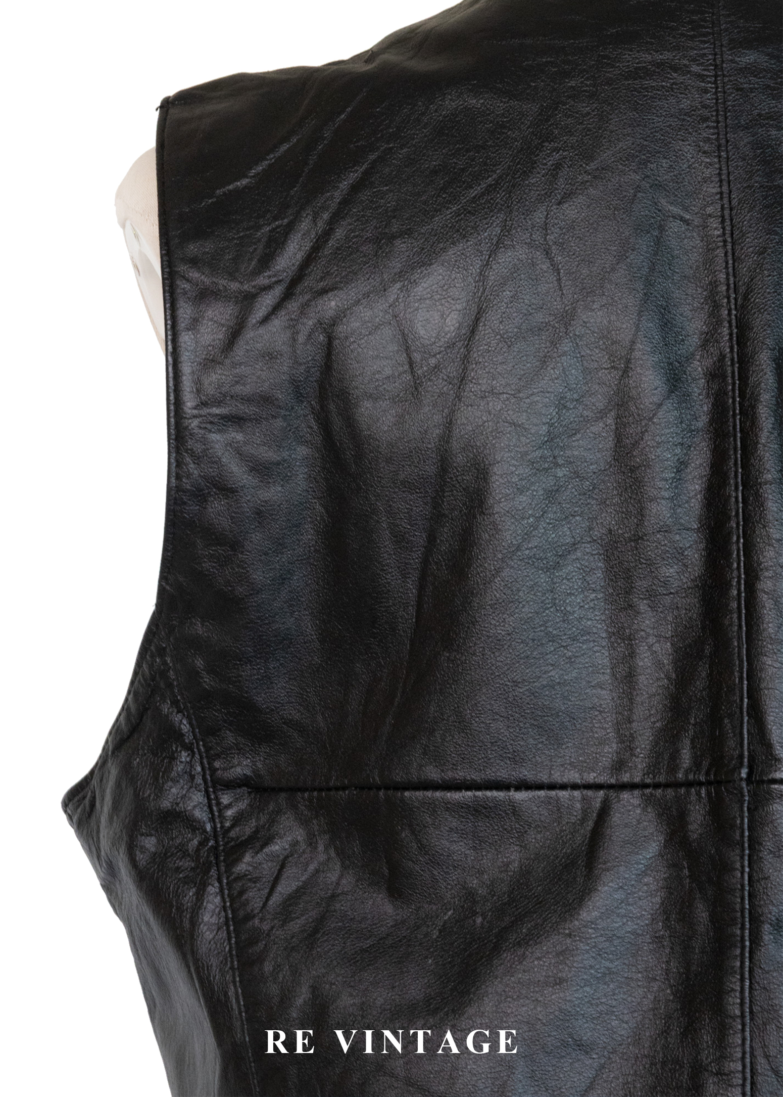 韓國製 - 牛皮黑皮革簡約背心9