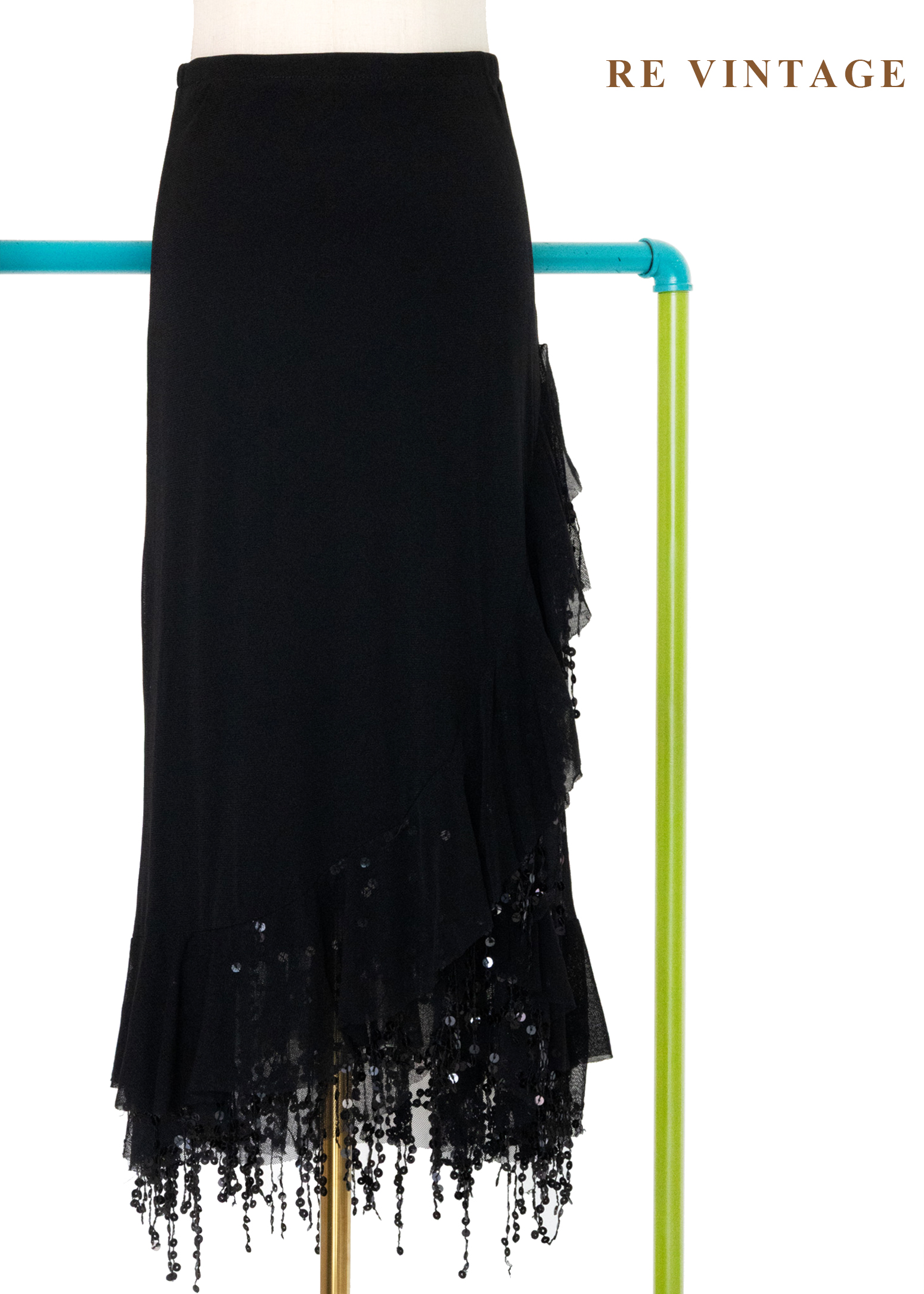 亮片流蘇不規則黑魔女長裙(26-29")1