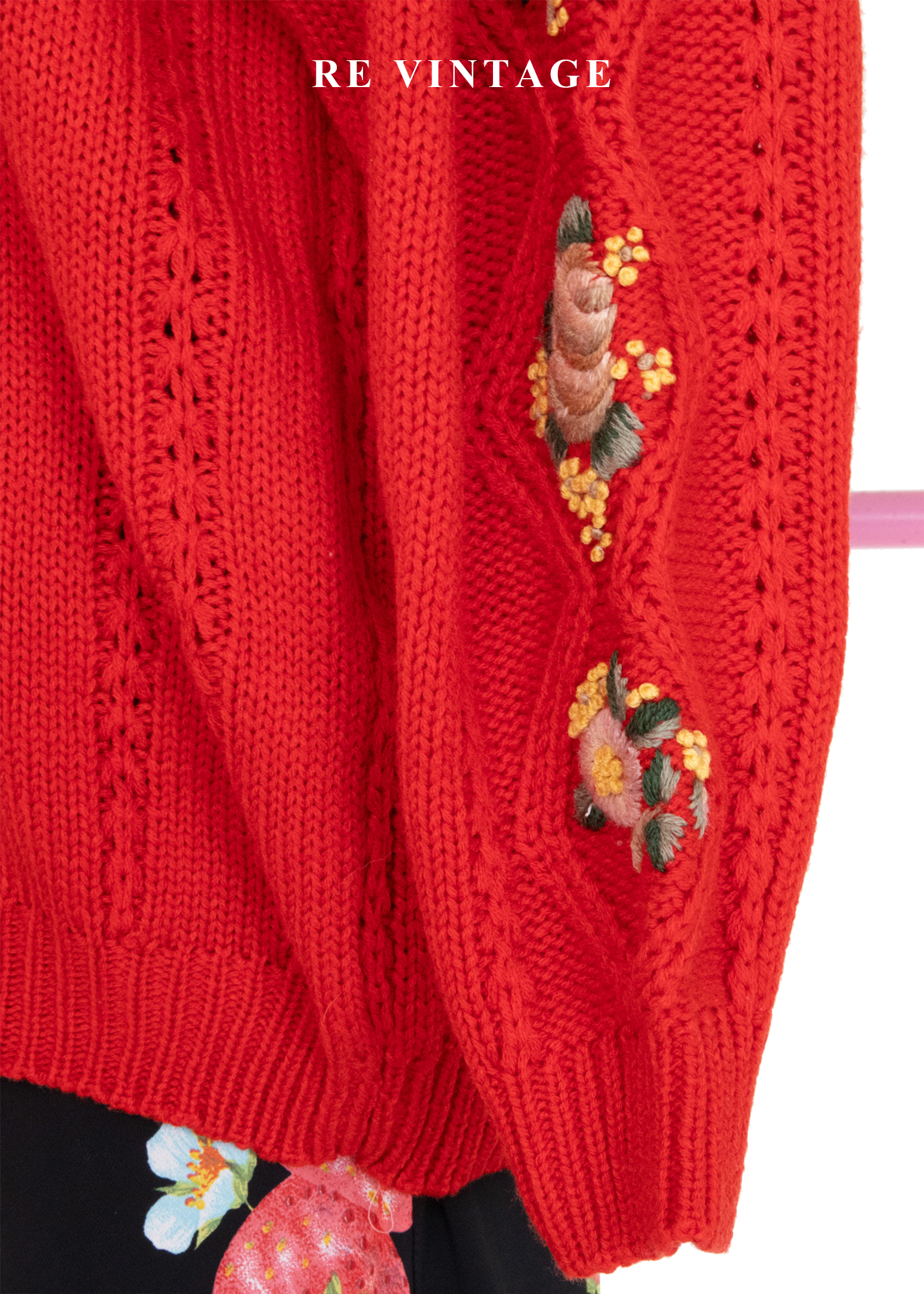 冬日花語 - 暖紅花卉針織毛衣11