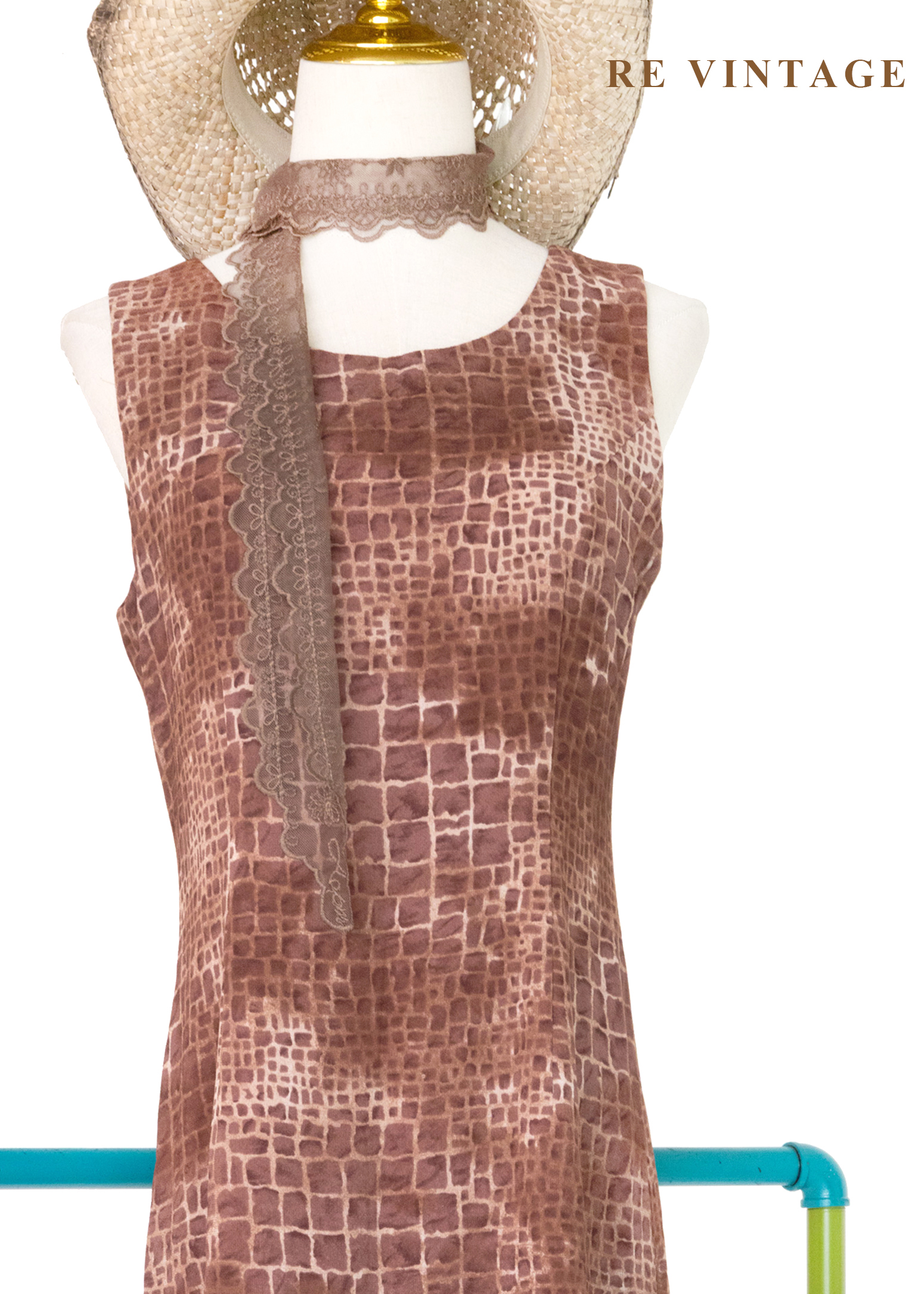 荒野豆沙棕色石牆紋理長洋裝3