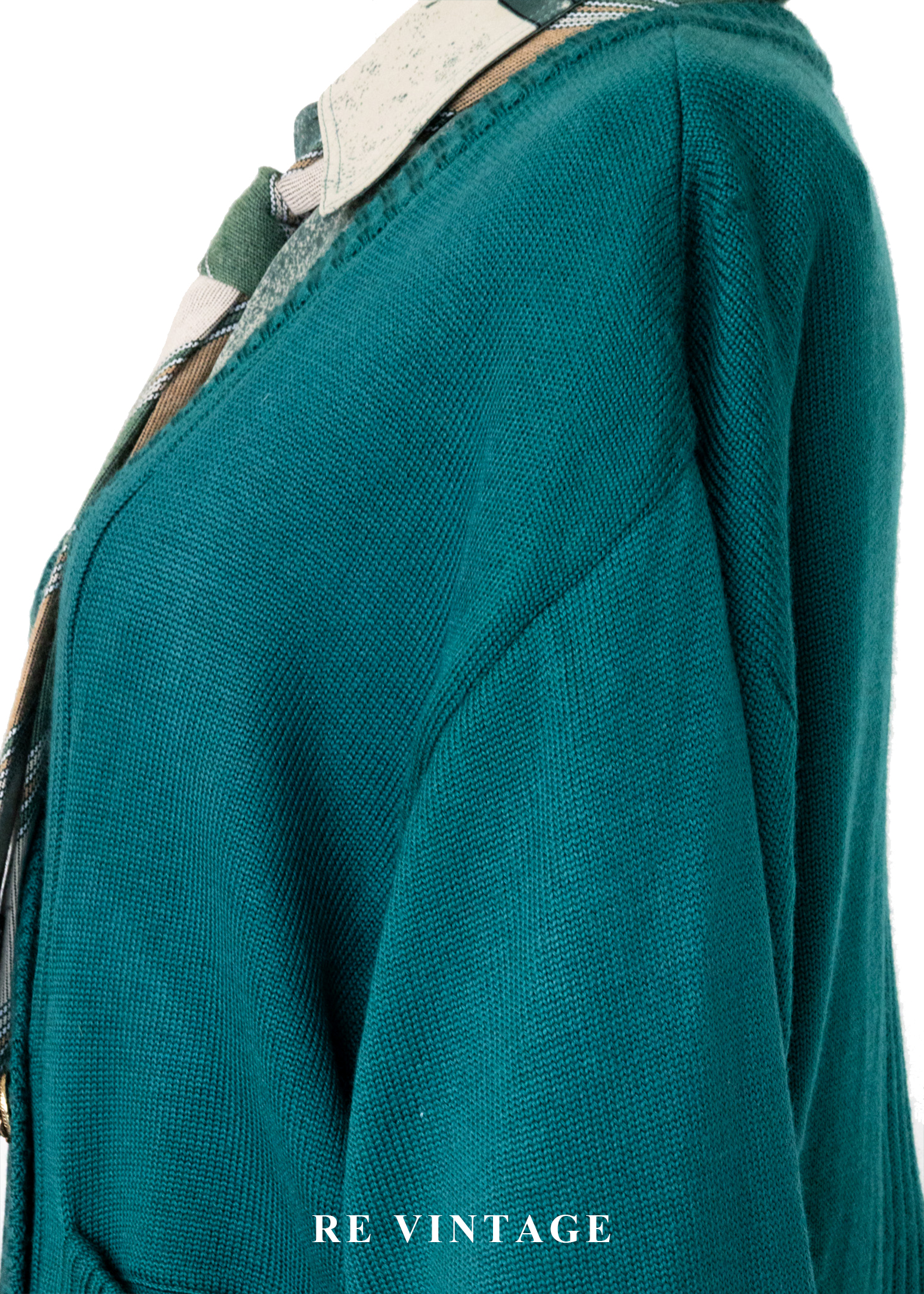 雙排雕花金釦暖綠色針織外套8