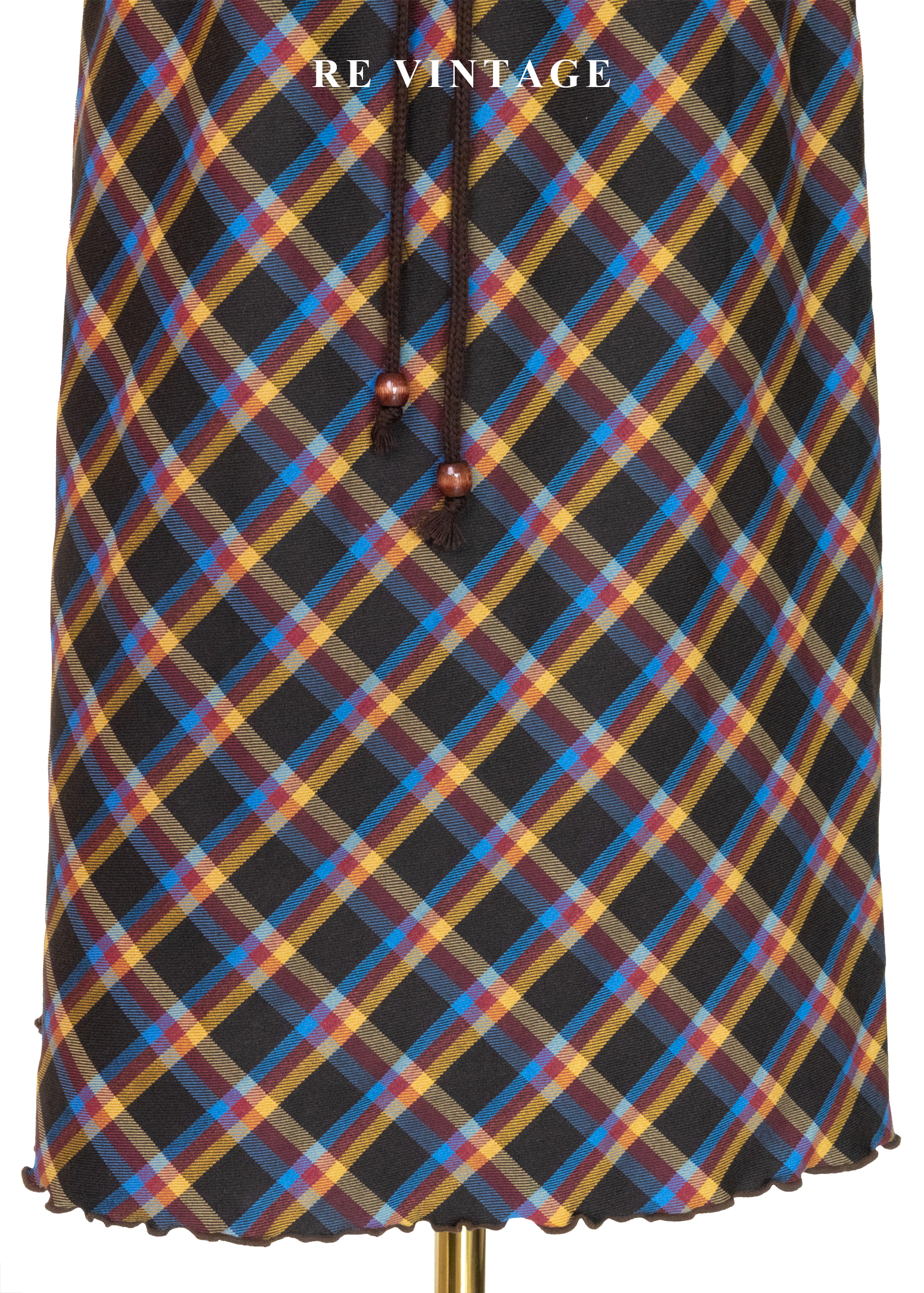 蘇格蘭的落日餘暉暖調格紋抽繩裙(24-30")5