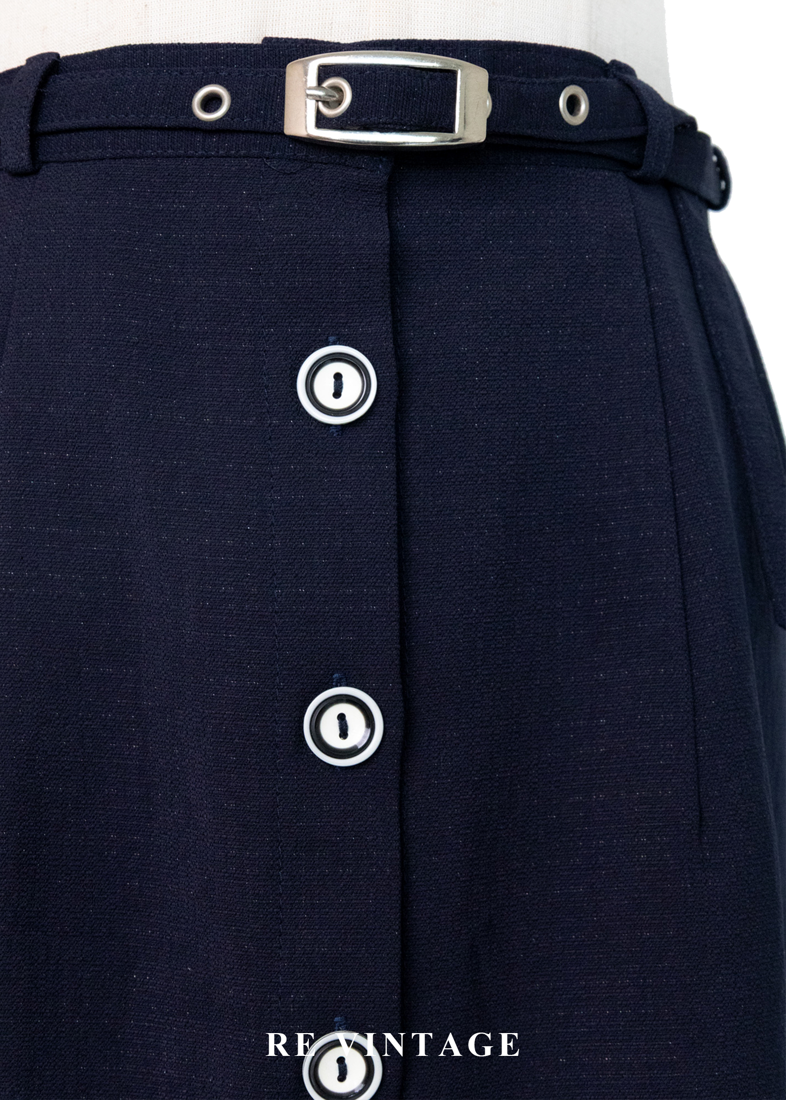 質感單品 - 黑白釦高腰藍裙(24")5