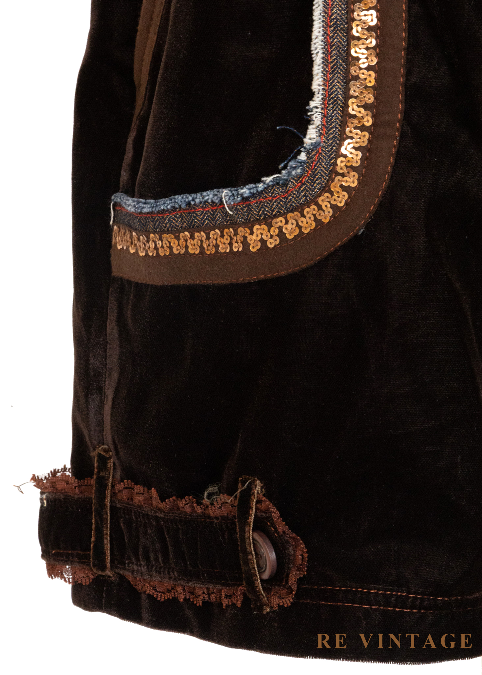 深棕色金線序章絨布短褲(26")8