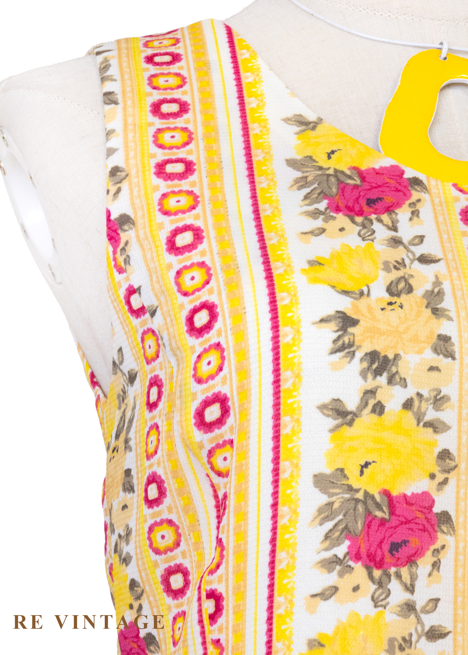 奶油檸檬黃線條粉紅玫瑰迷你洋裝5