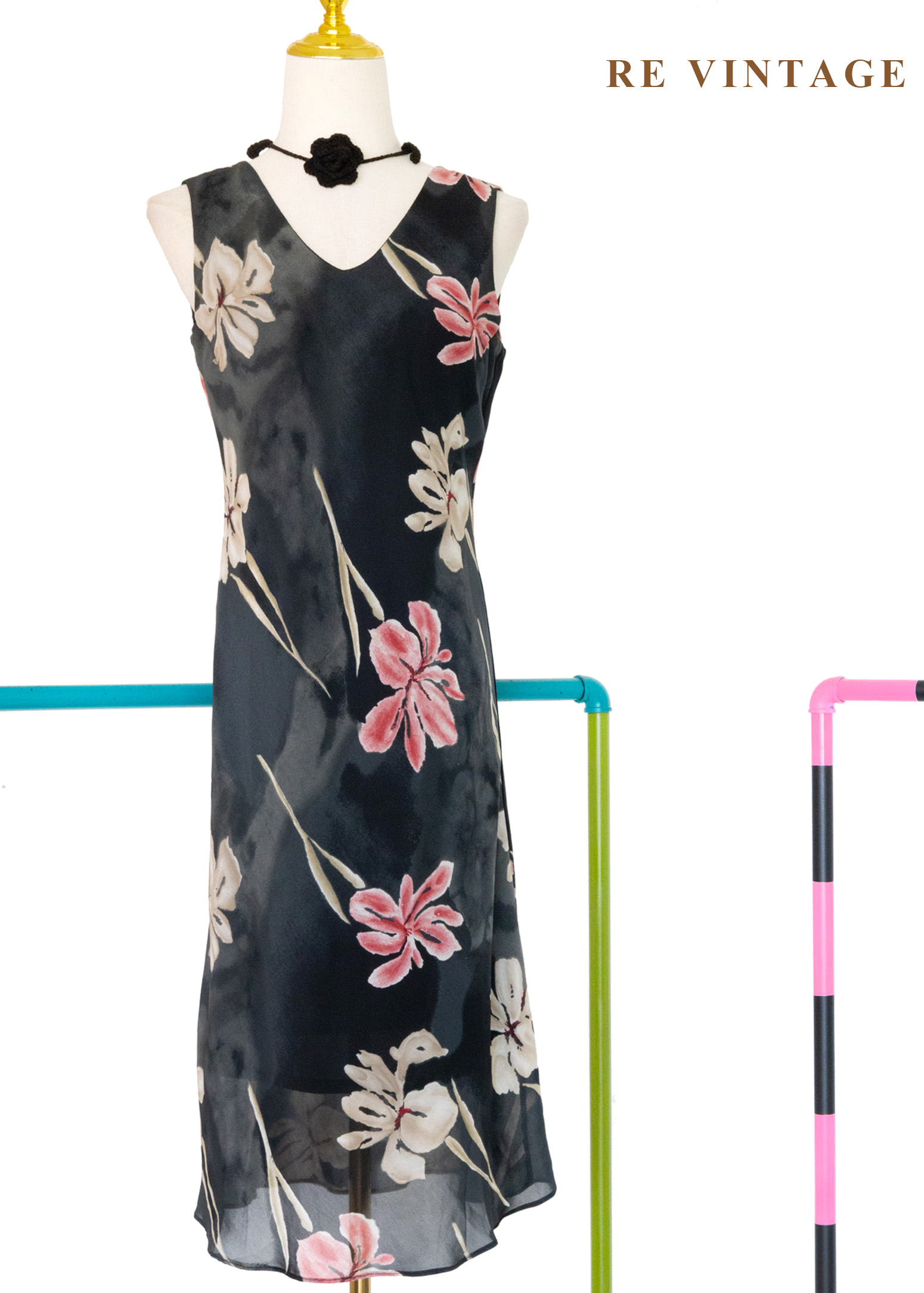 影中花雙色艷麗洋裝