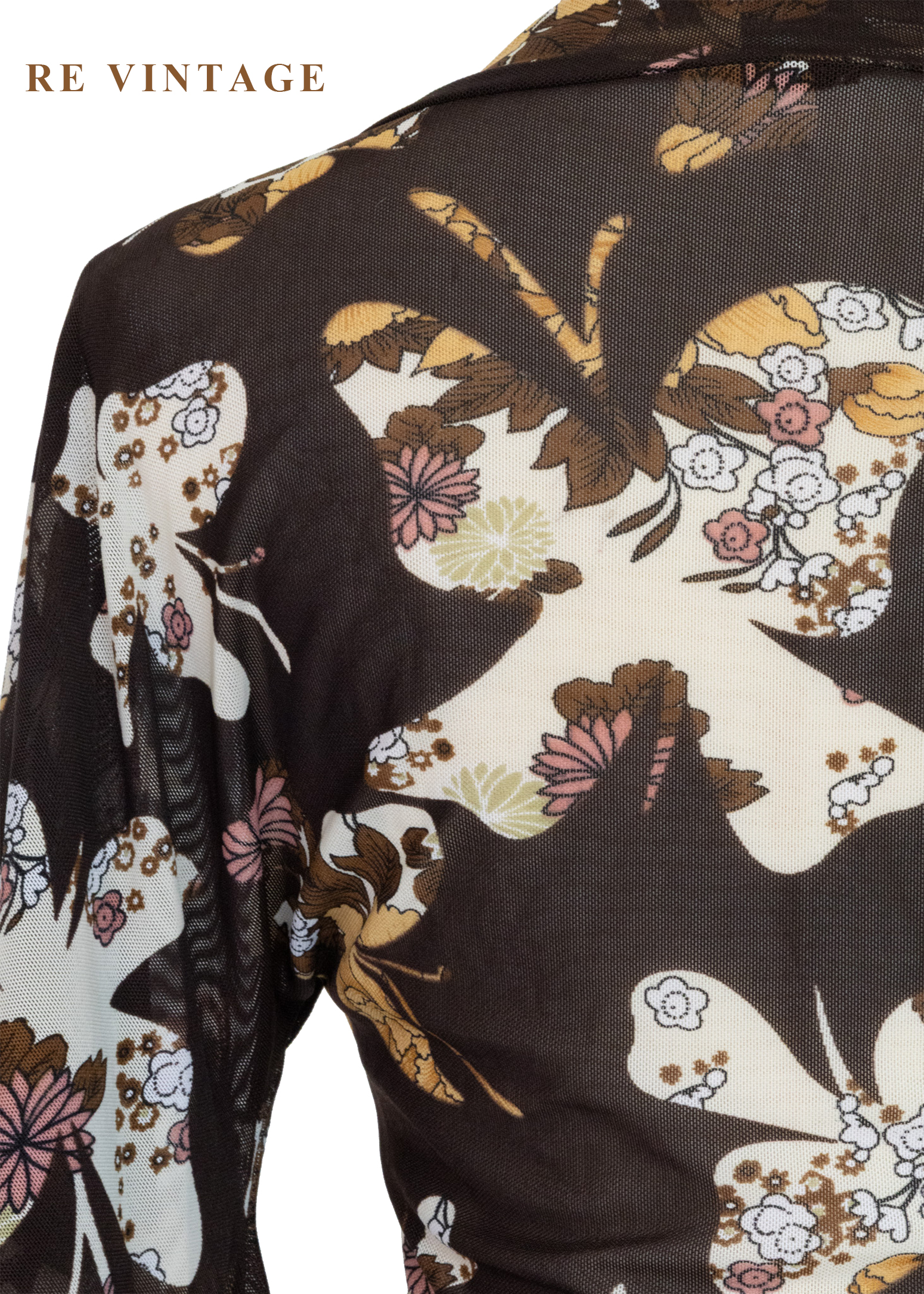 昭和風蝴蝶盤釦花卉微透紡衫10