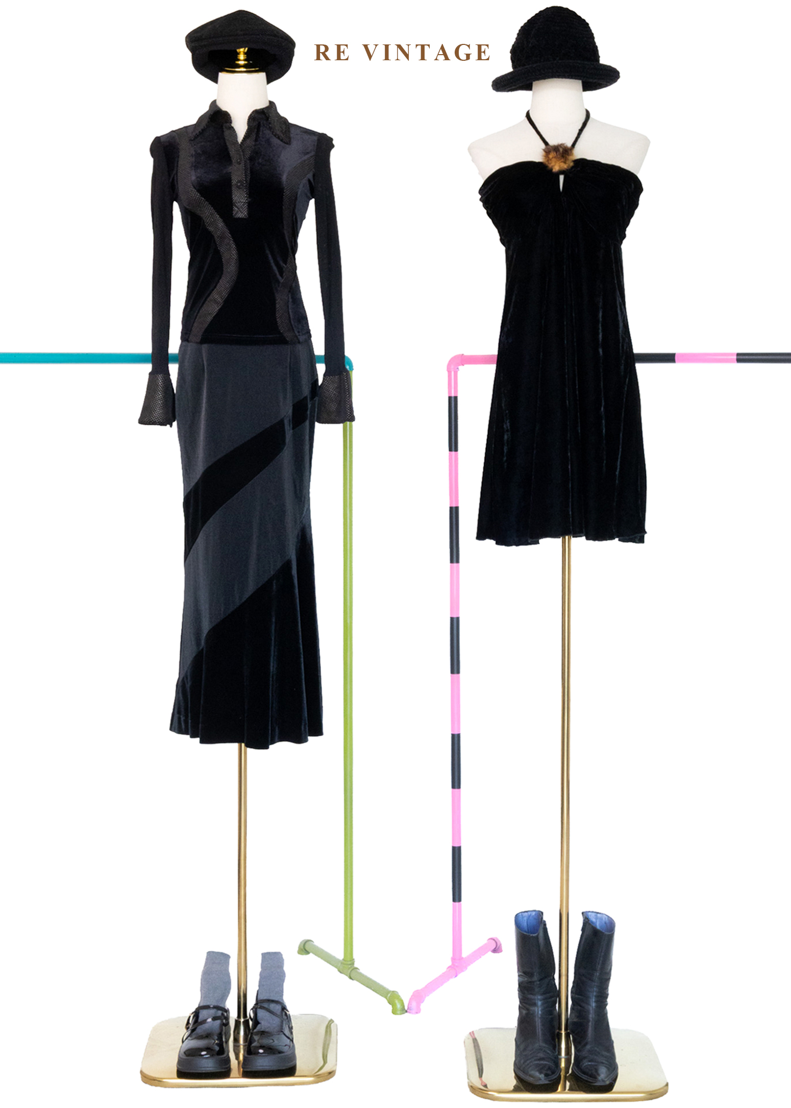 深邃層次流動弧形高腰長裙(24")2