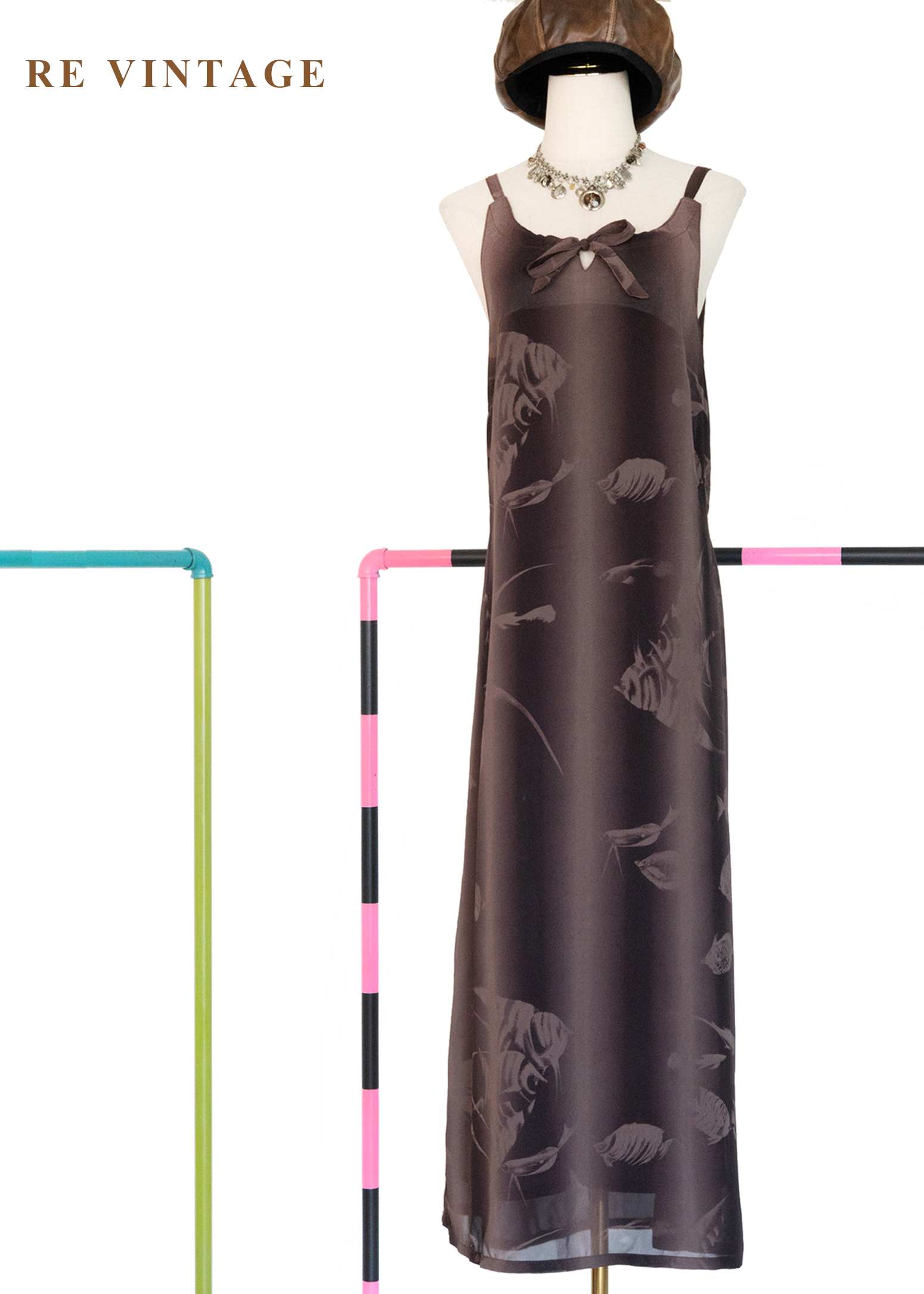 可可漸層霧中魚群長洋裝