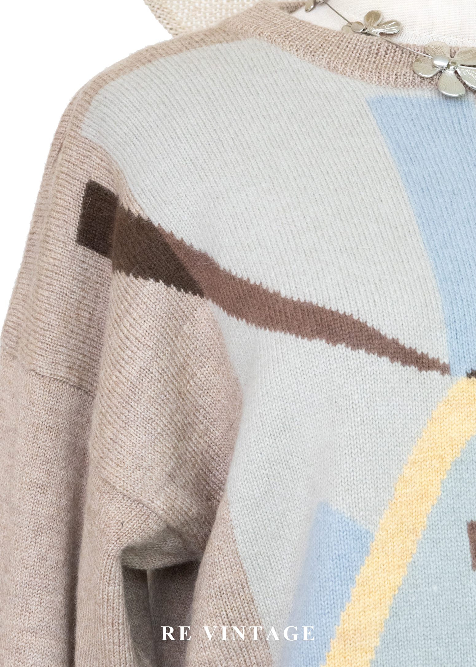 莫蘭迪抽象拼接圖騰針織毛衣4