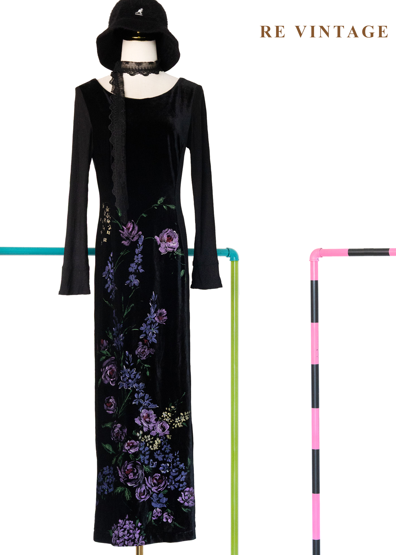 夜色花園 - 紫花盛開慶典絨布長洋裝