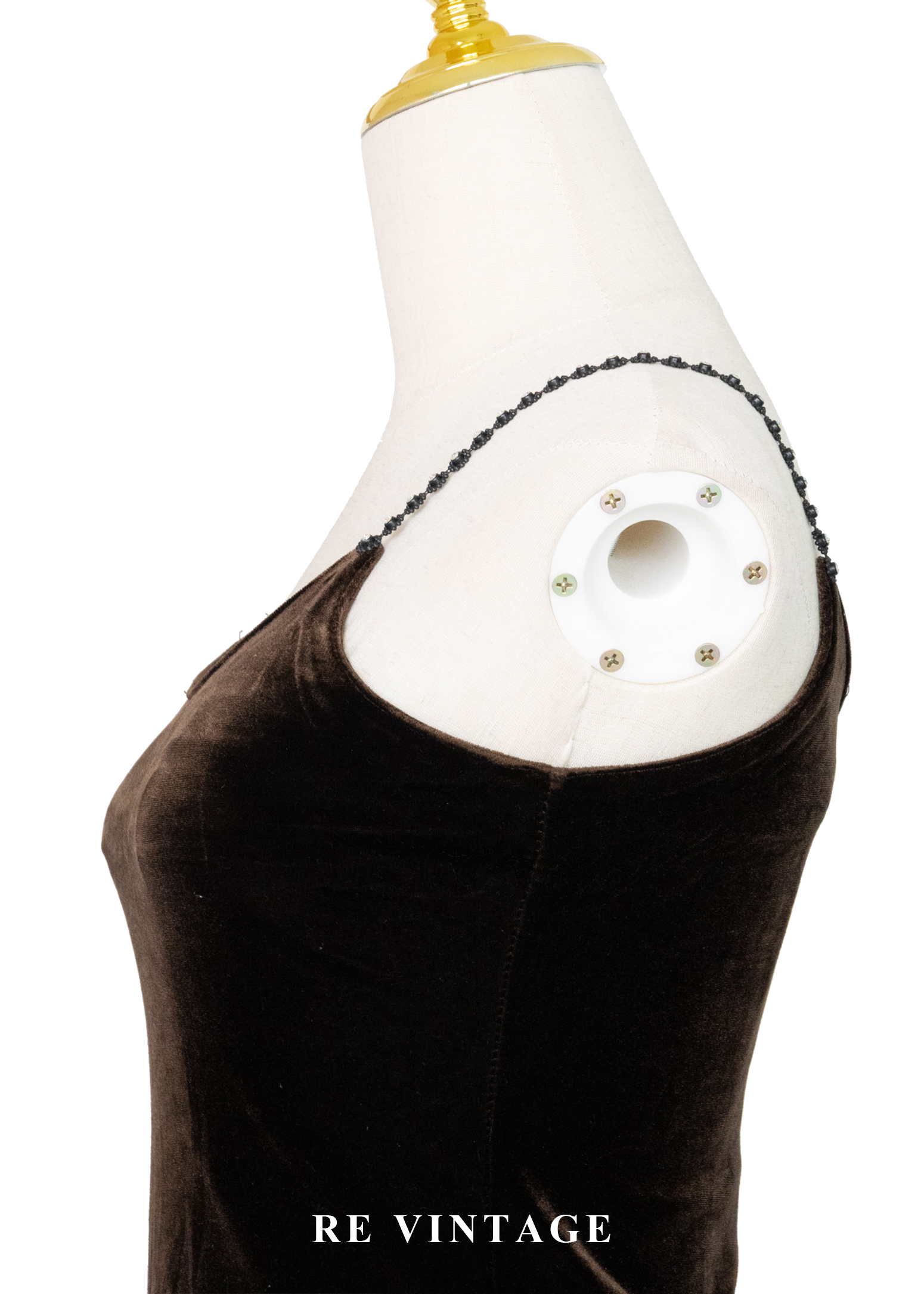 必備單品 - 小花亮鑽巧克力色絨布背心6